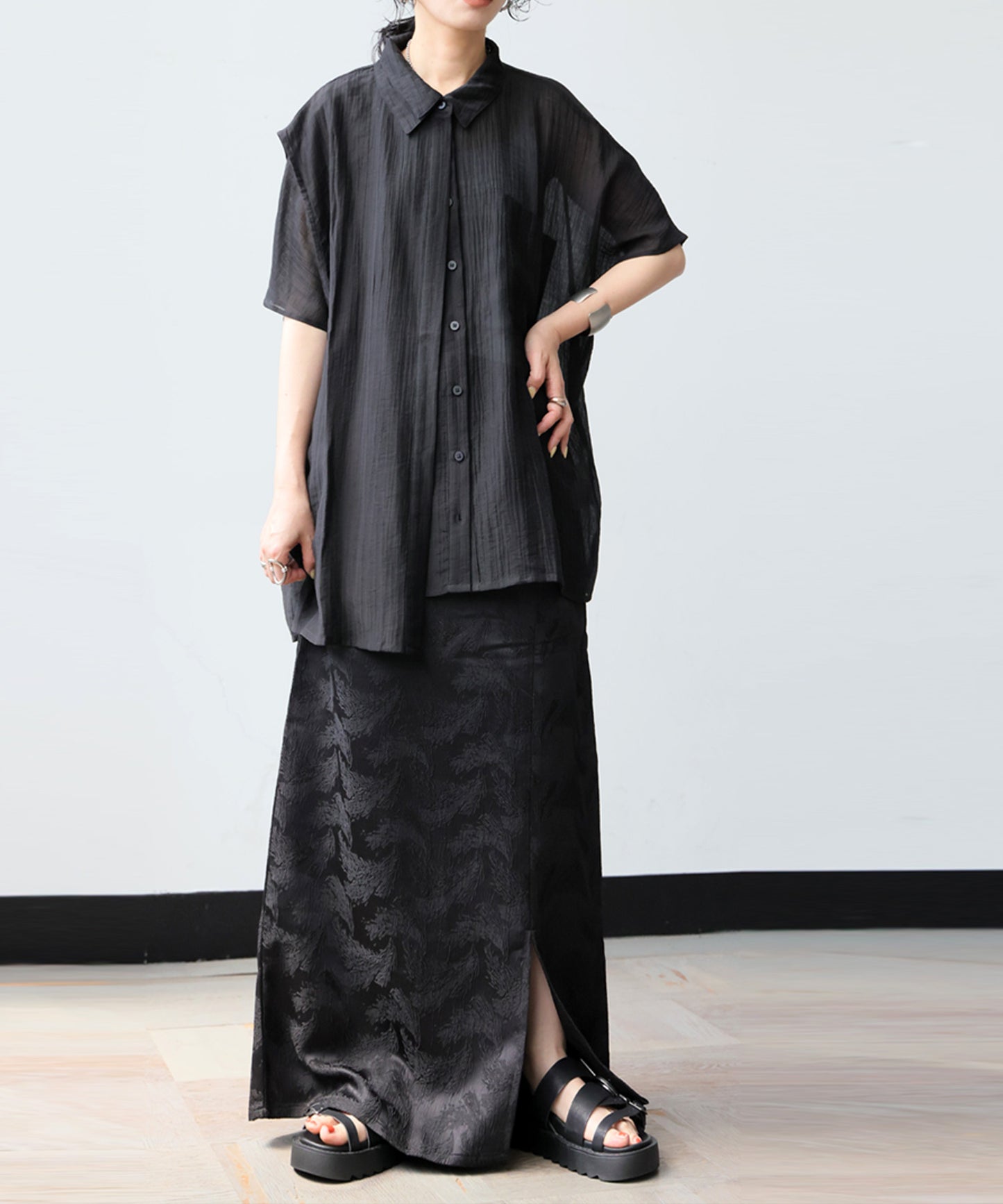Crepe Fabric Dolman Style Sheer Shirt Ladies