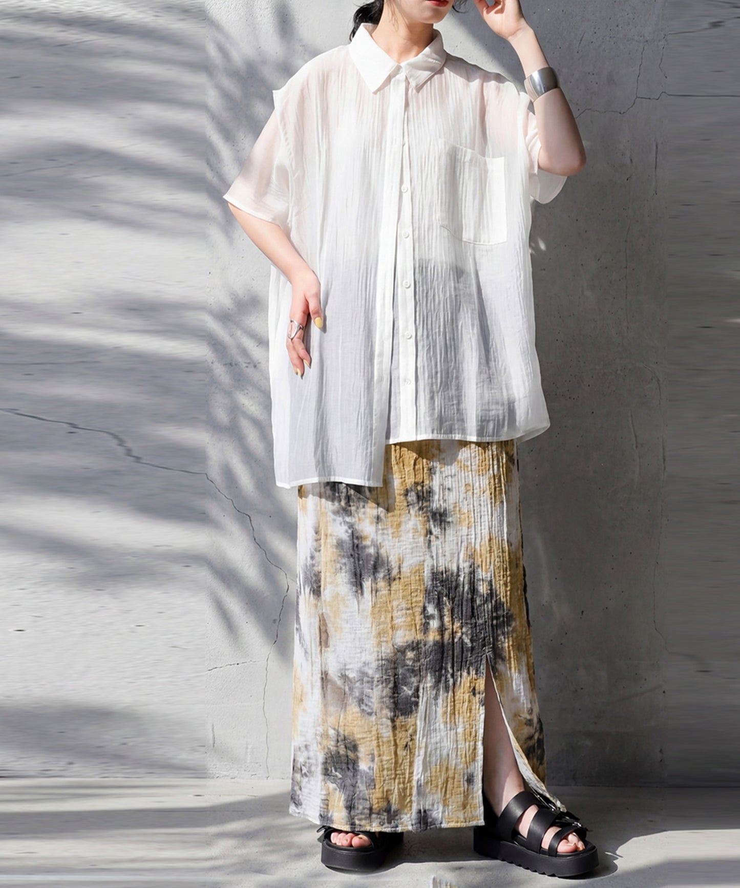 Crepe Fabric Dolman Style Sheer Shirt Ladies
