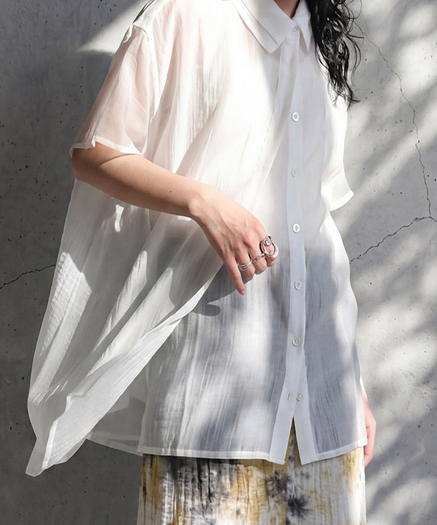 Crepe Fabric Dolman Style Sheer Shirt Ladies