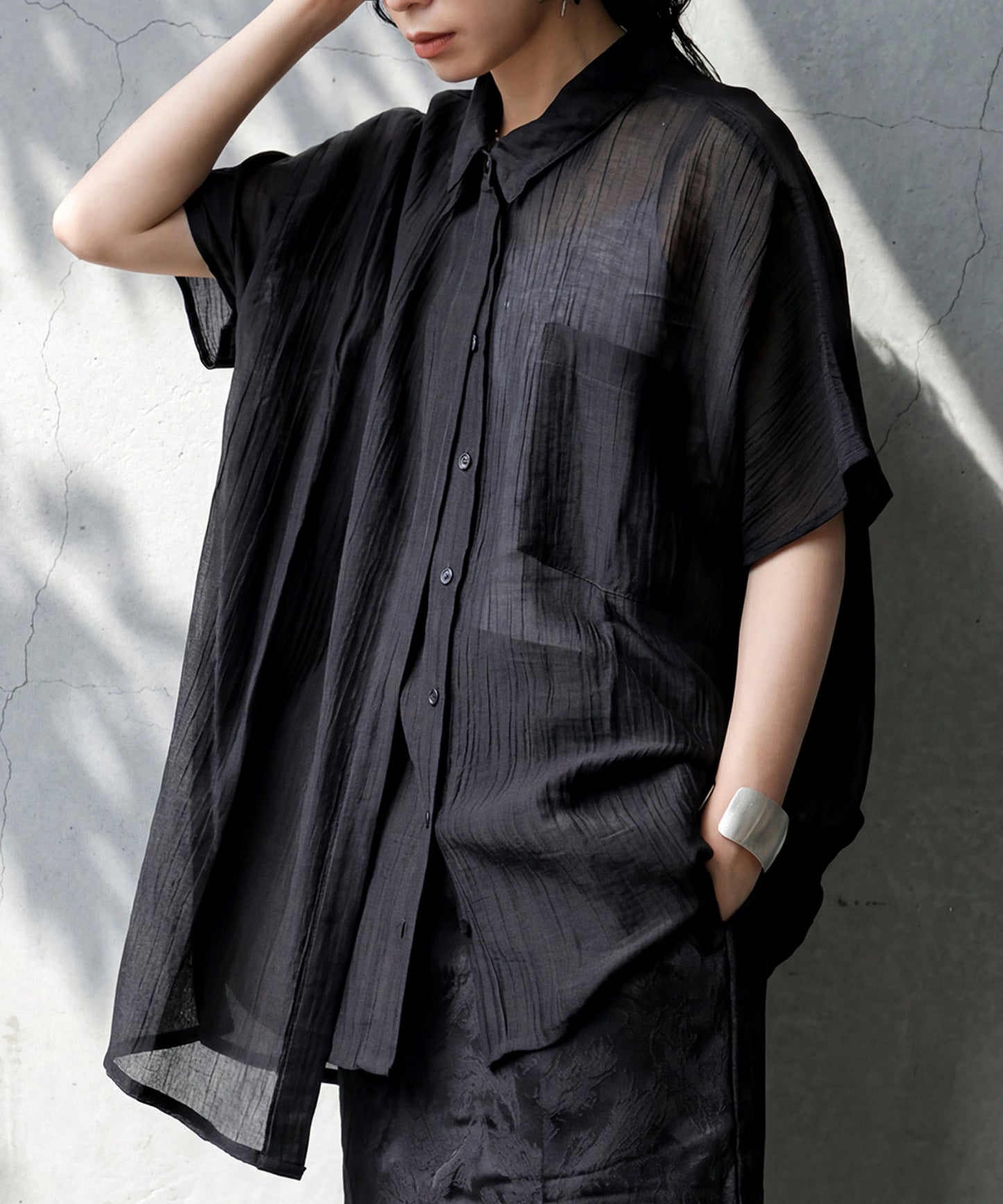 Crepe Fabric Dolman Style Sheer Shirt Ladies