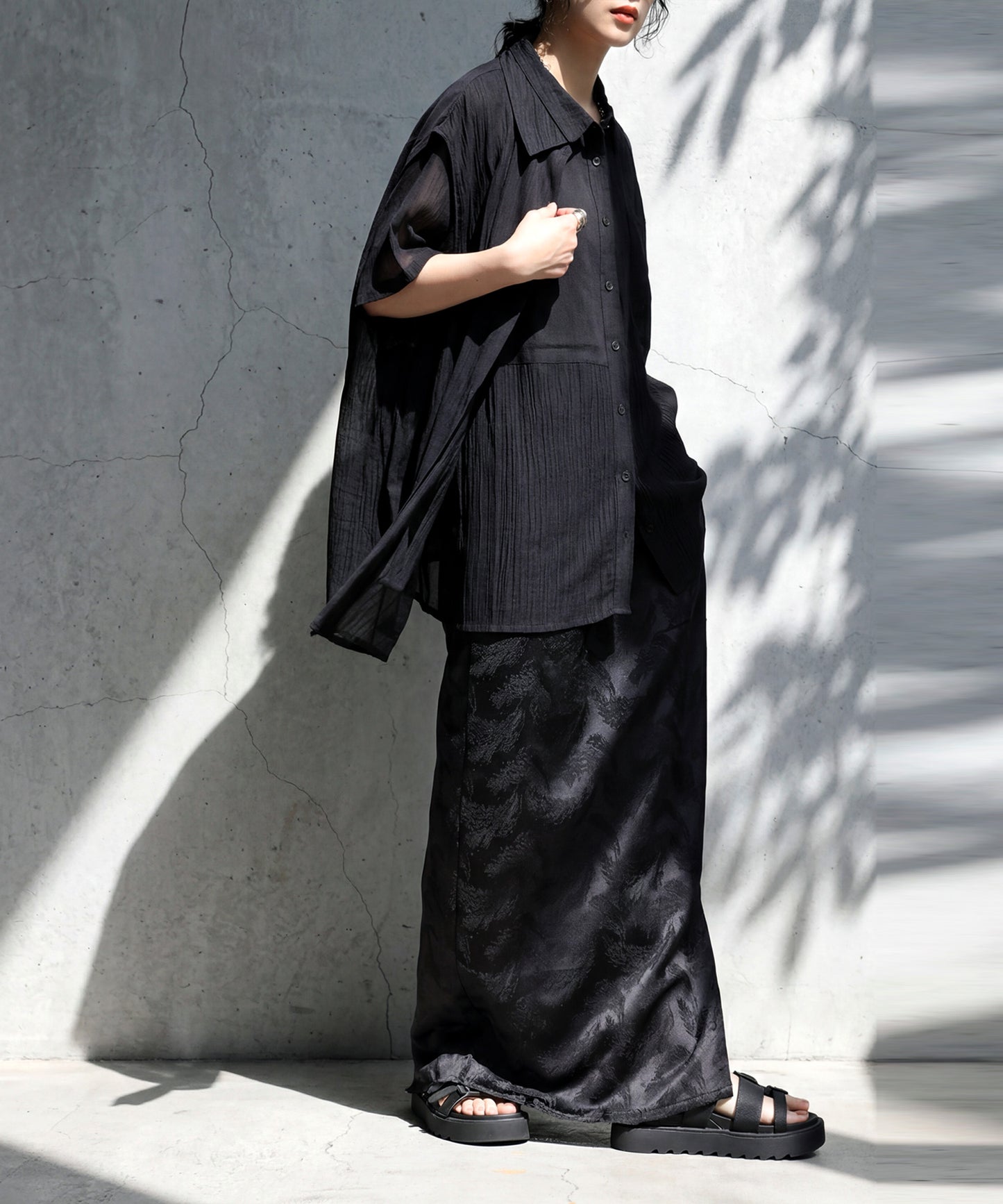 Crepe Fabric Dolman Style Sheer Shirt Ladies