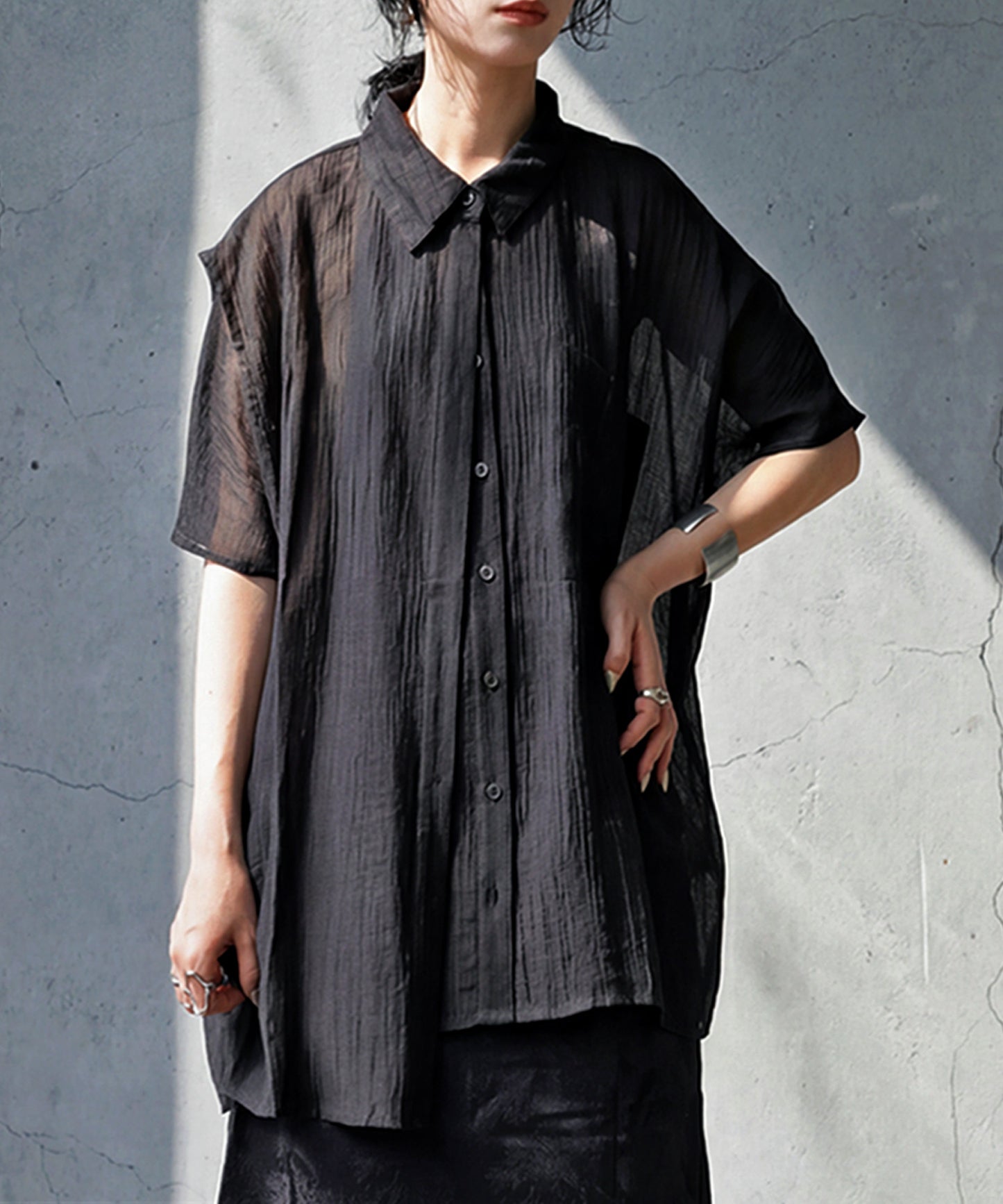 Crepe Fabric Dolman Style Sheer Shirt Ladies