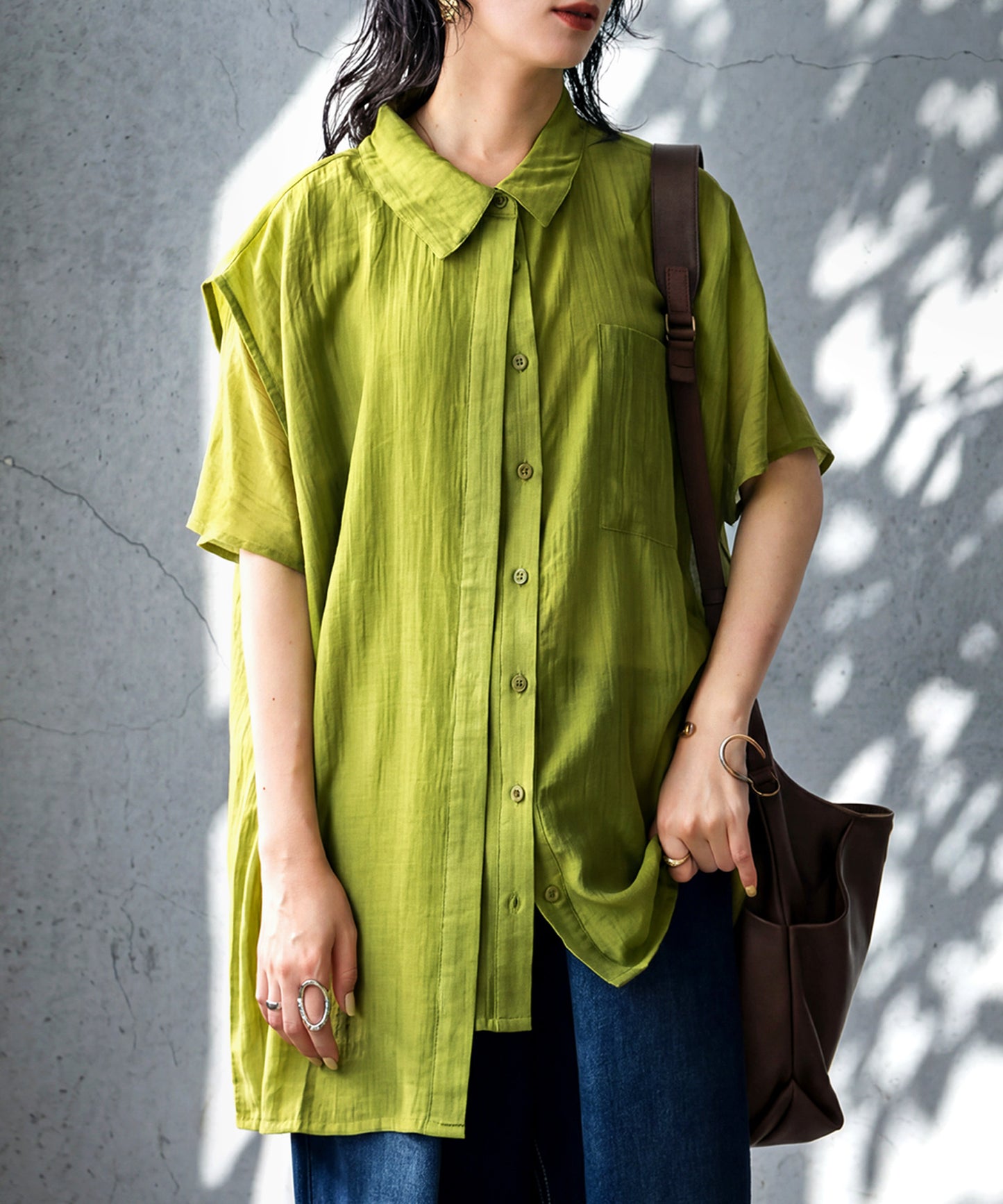 Crepe Fabric Dolman Style Sheer Shirt Ladies