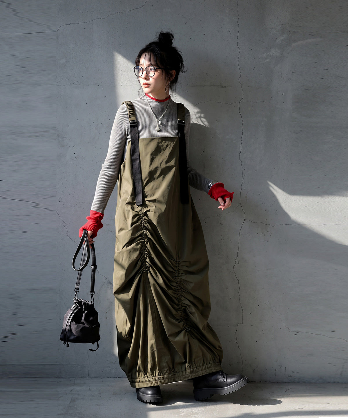Gathered Design Drawstring Jumper Skirt Ladies