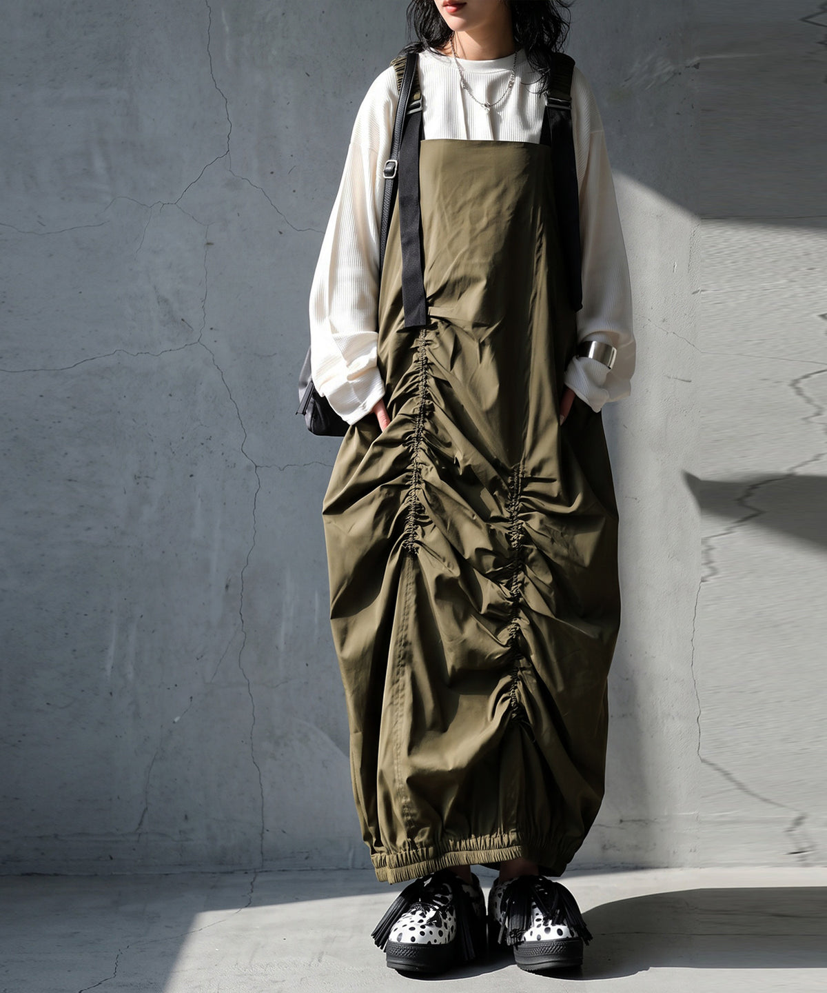 Gathered Design Drawstring Jumper Skirt Ladies