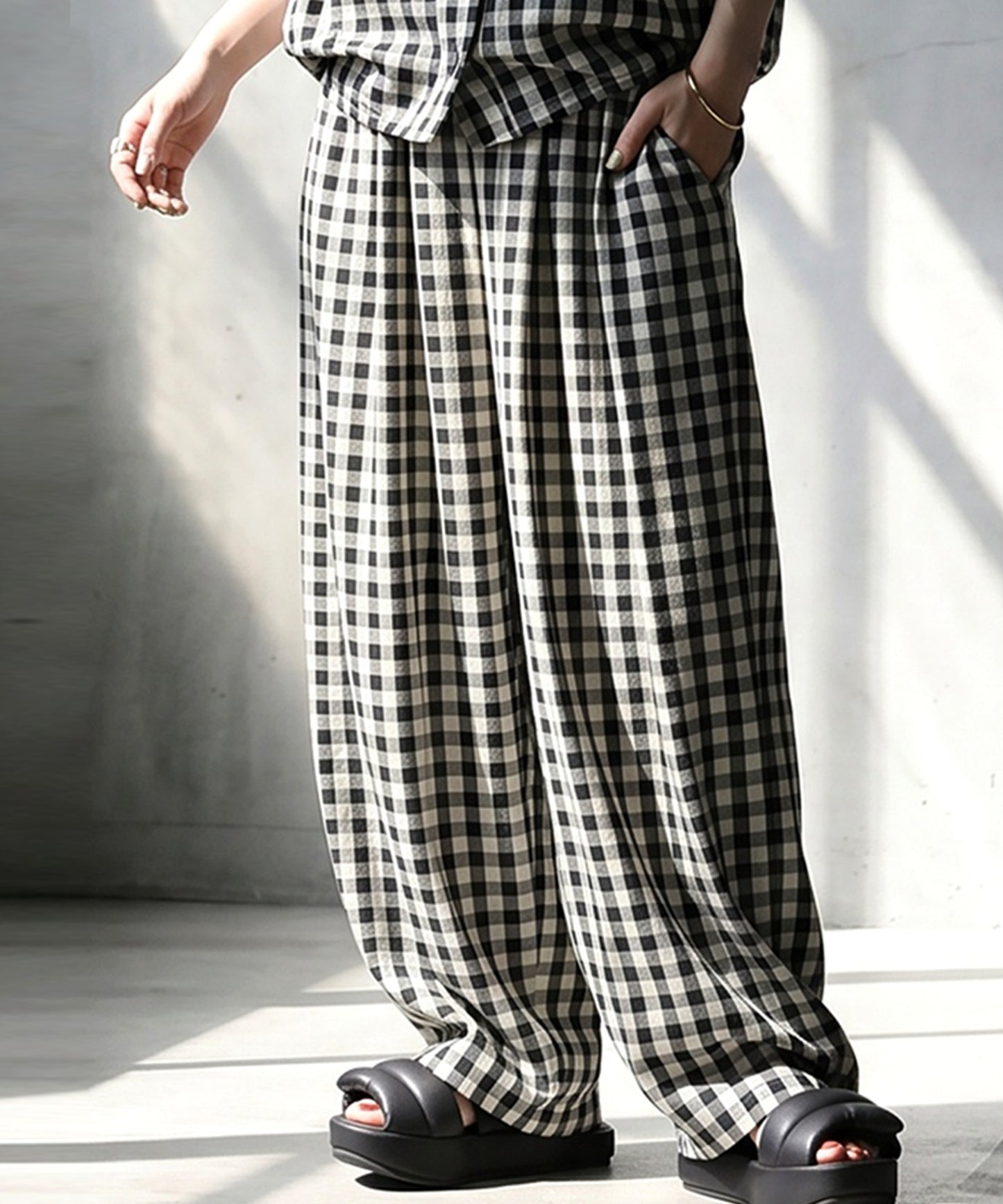 Gingham Check Wide Balloon Pants Ladies