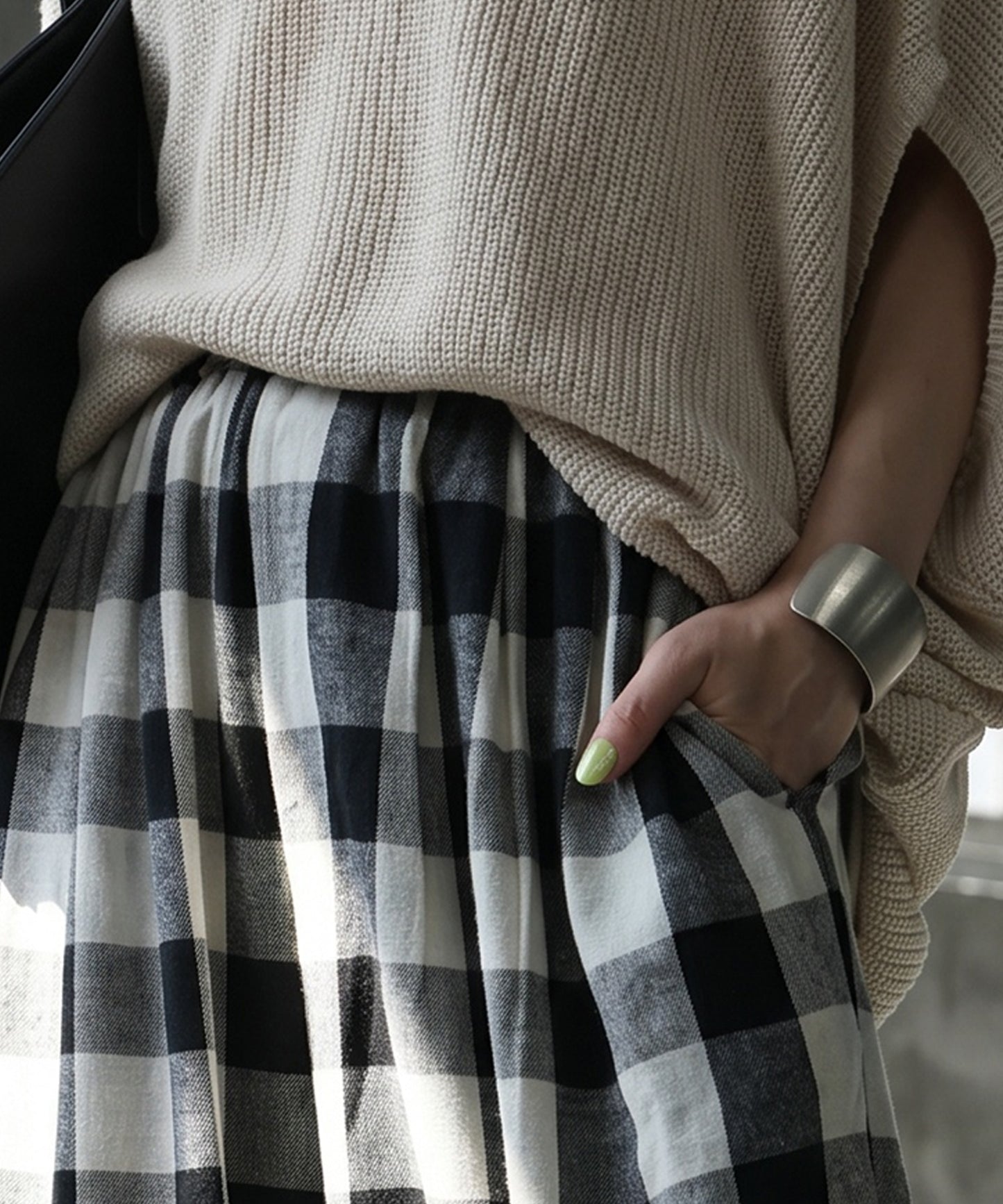 Gingham Check Wide Balloon Pants Ladies