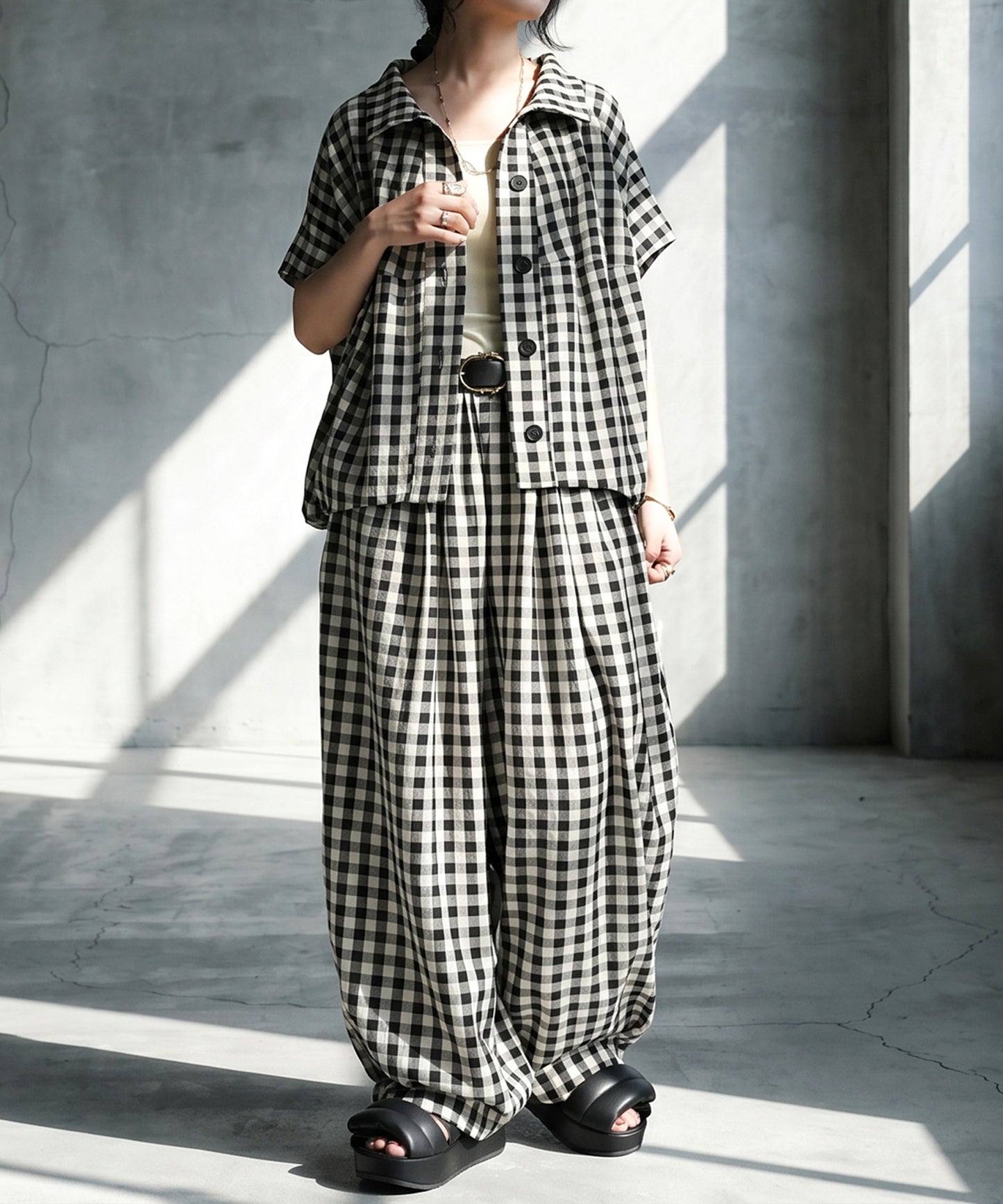 Gingham Check Dolman Shirt Ladies