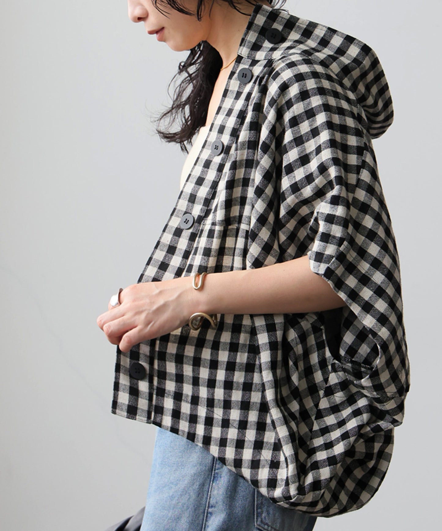 Gingham Check Dolman Shirt Ladies