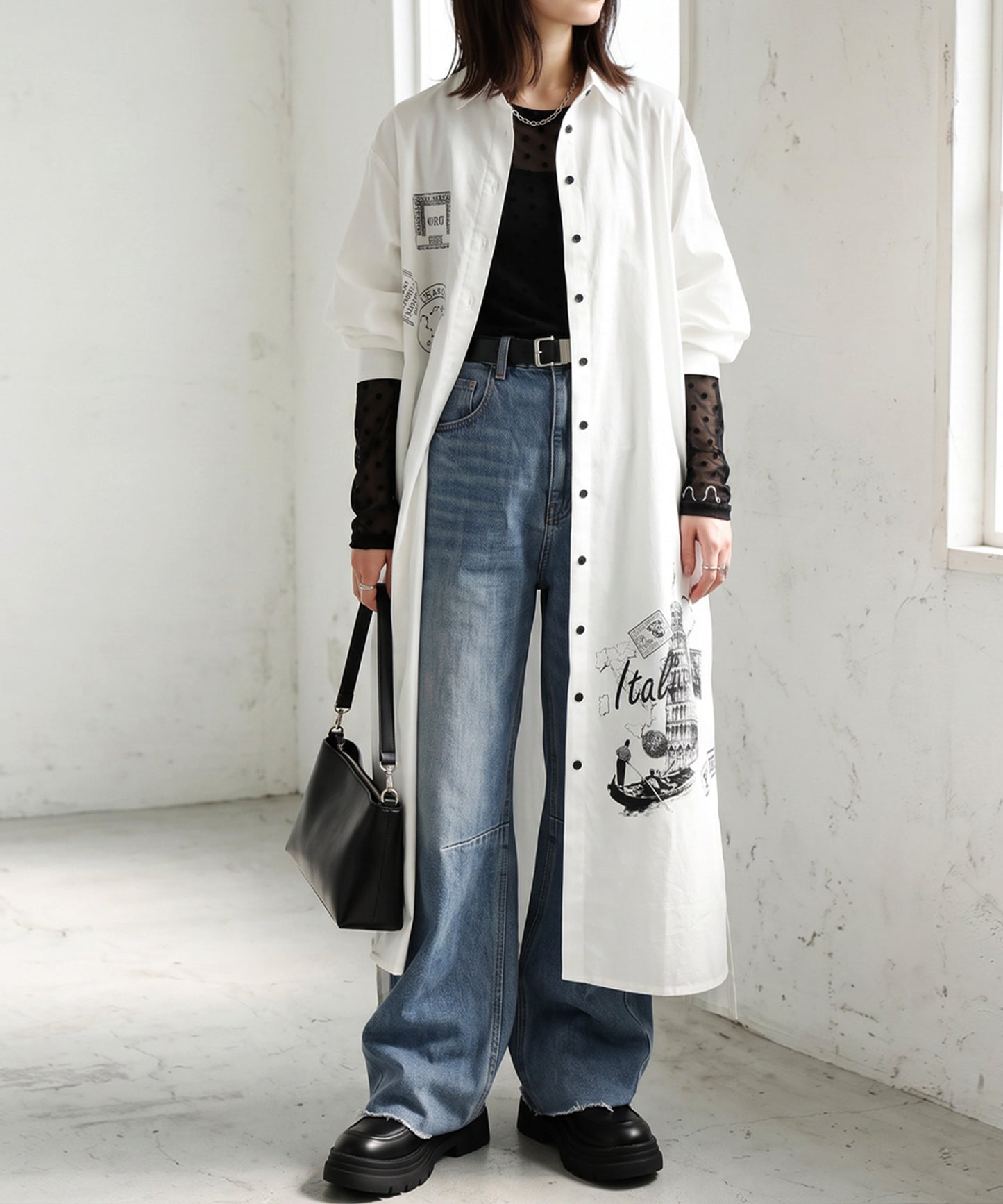 Side-Slit Shirt Dress Ladies