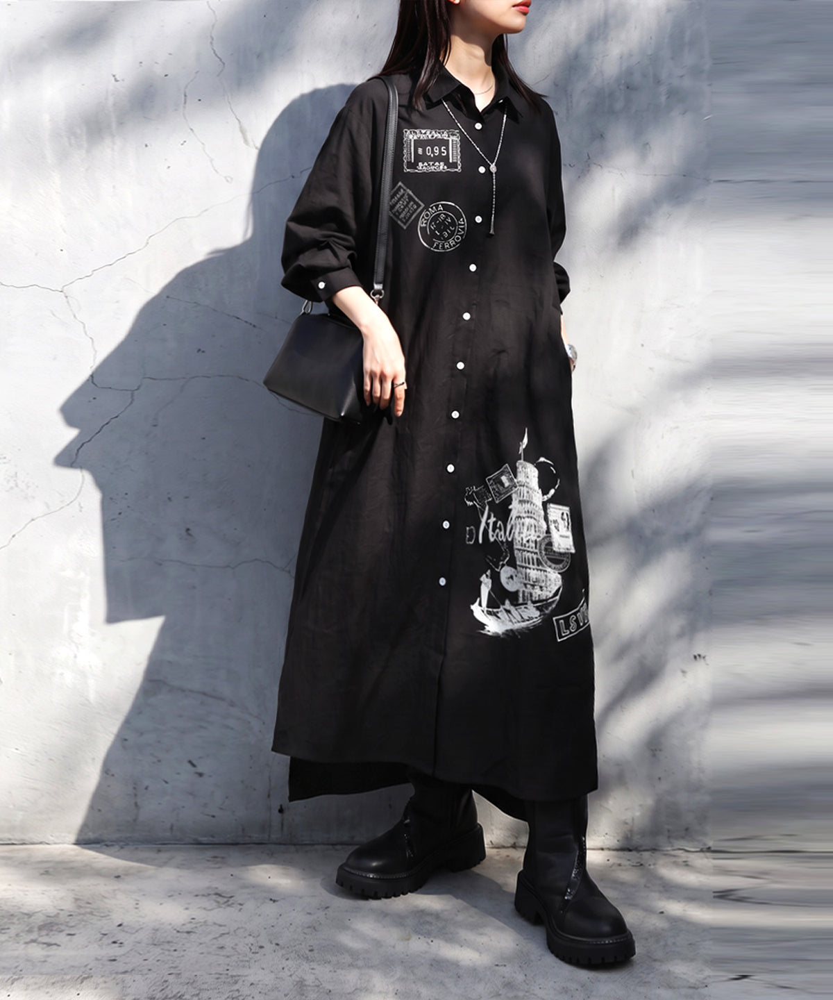 Side-Slit Shirt Dress Ladies