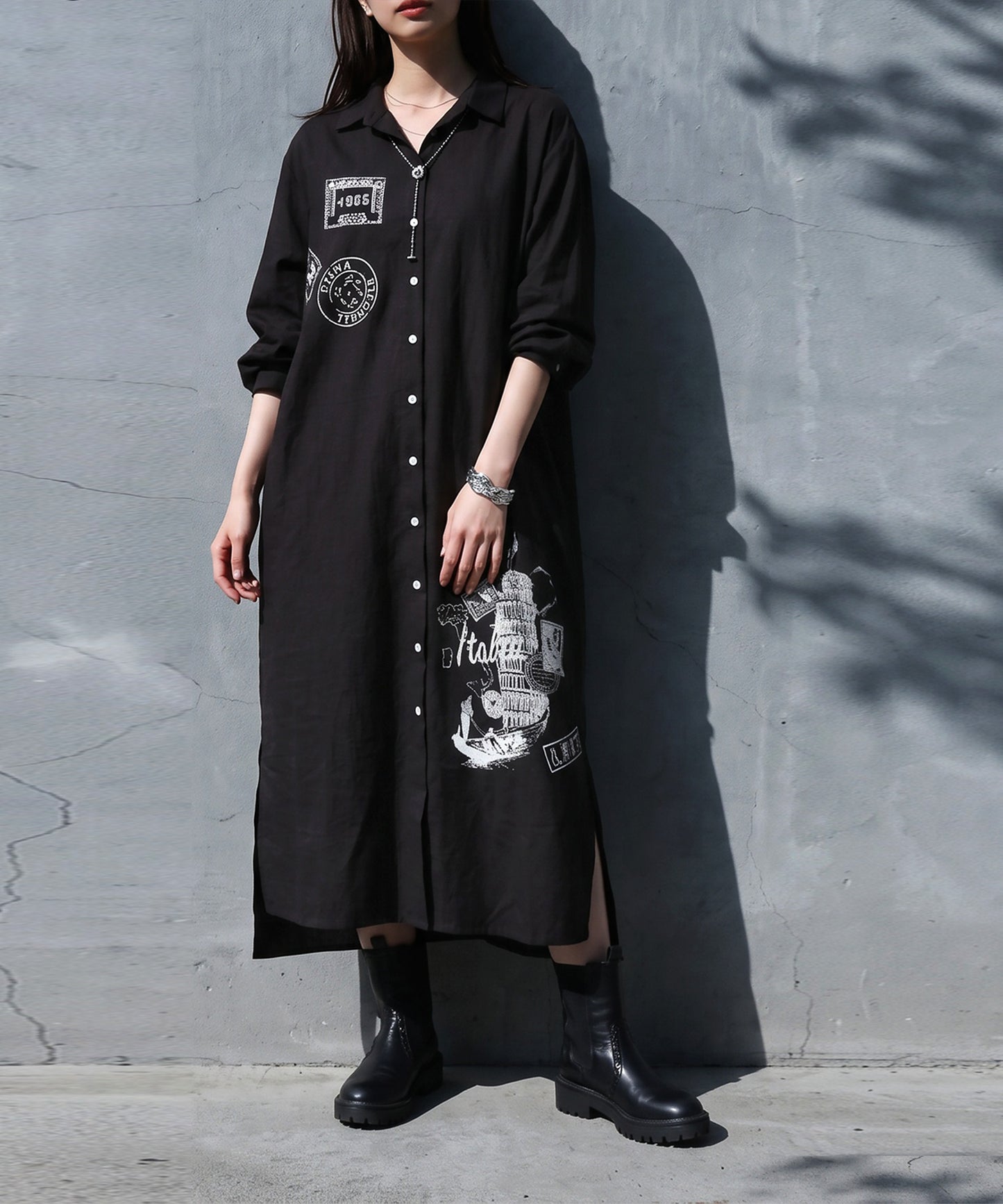 Side-Slit Shirt Dress Ladies