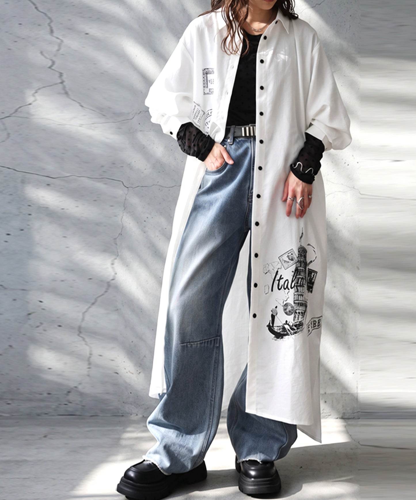 Side-Slit Shirt Dress Ladies