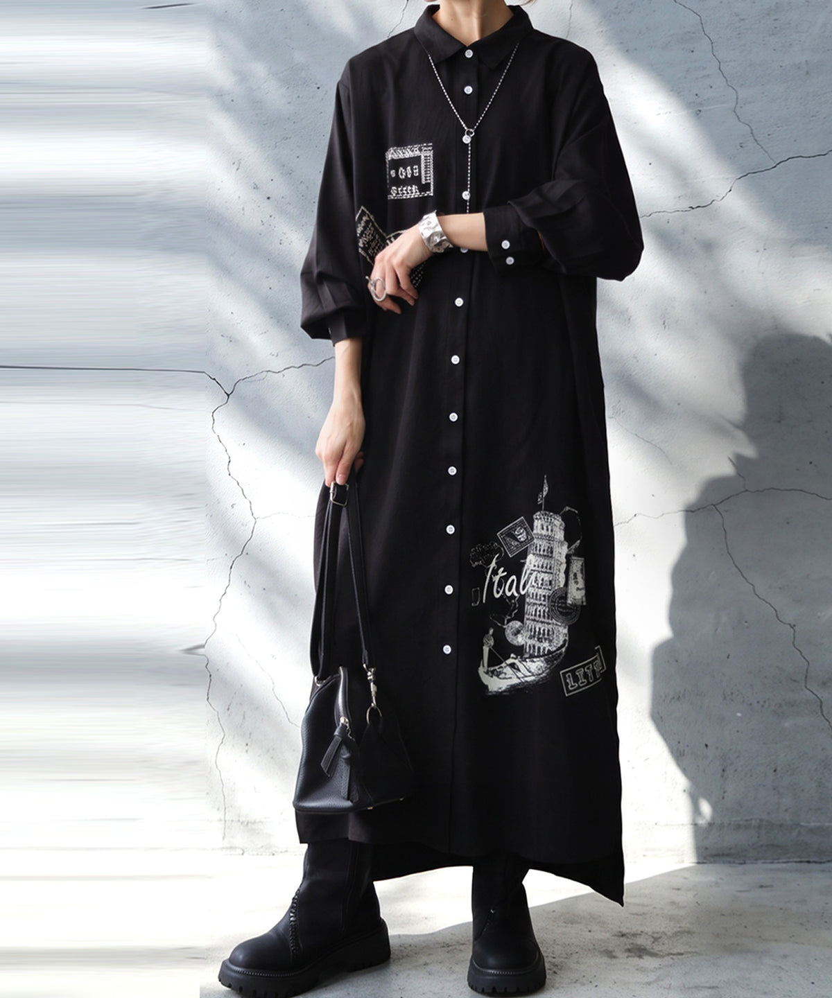 Side-Slit Shirt Dress Ladies