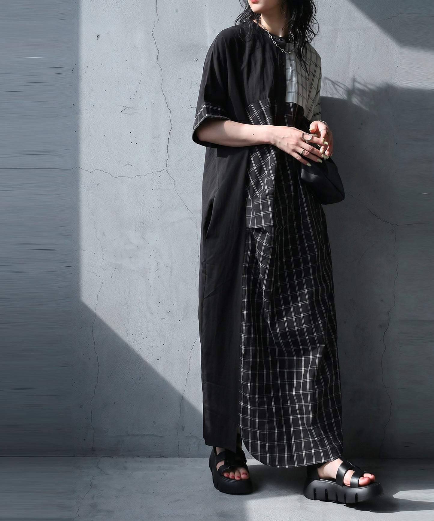 Mixed-Material Checkered Dress Ladies
