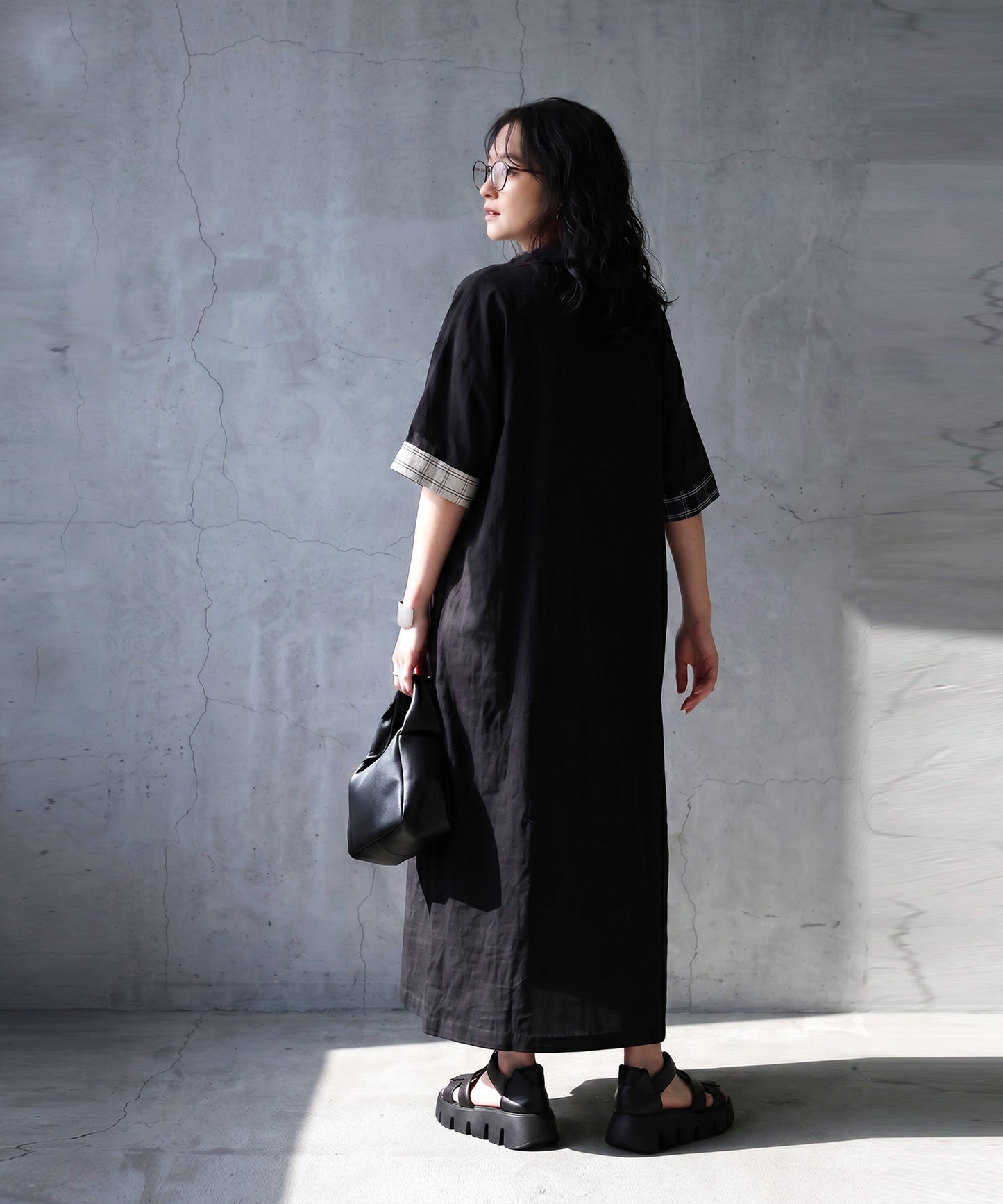 Mixed-Material Checkered Dress Ladies