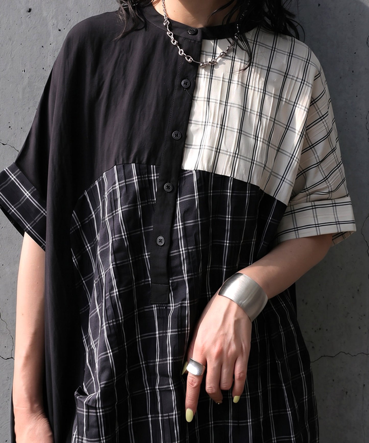 Mixed-Material Checkered Dress Ladies