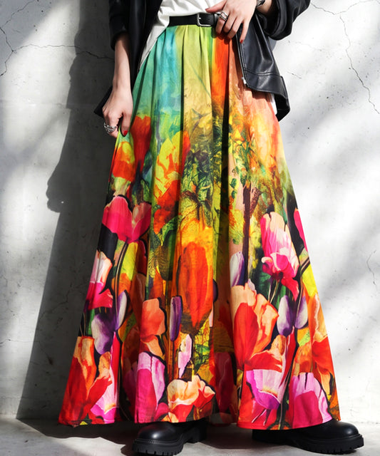 Floral Print Flared Long Skirt Ladies