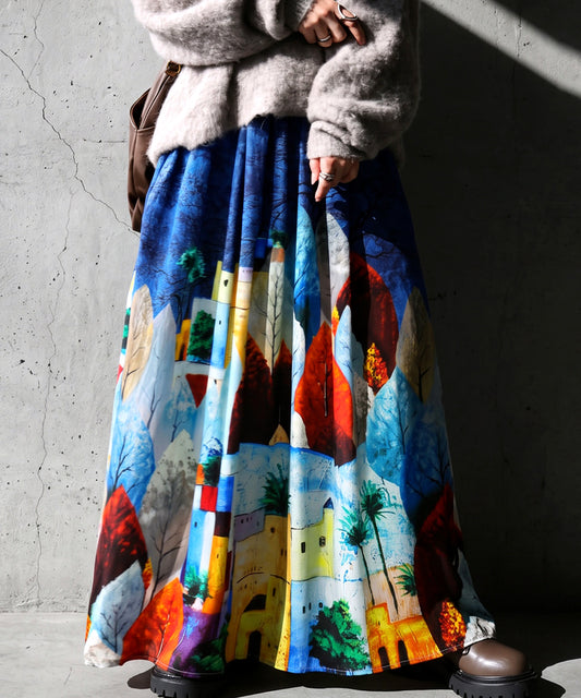 Art Print Flared Skirt Ladies