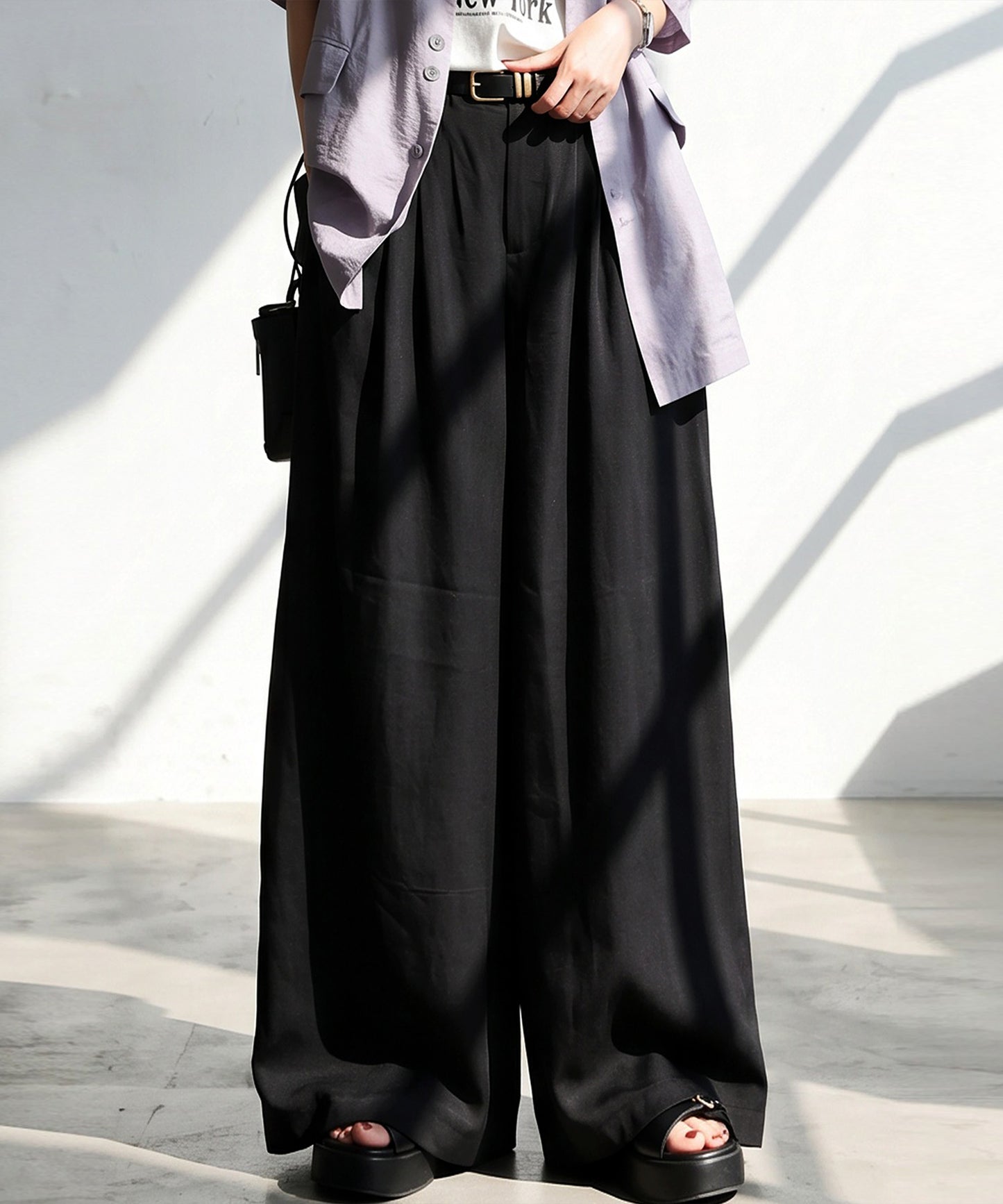 Satin-Like Draped Wide-Leg Pants Ladies