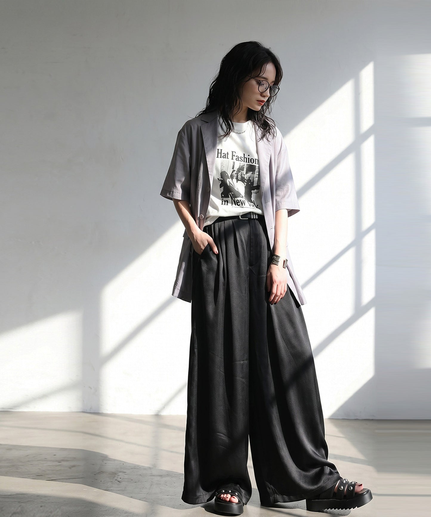 Satin-Like Draped Wide-Leg Pants Ladies