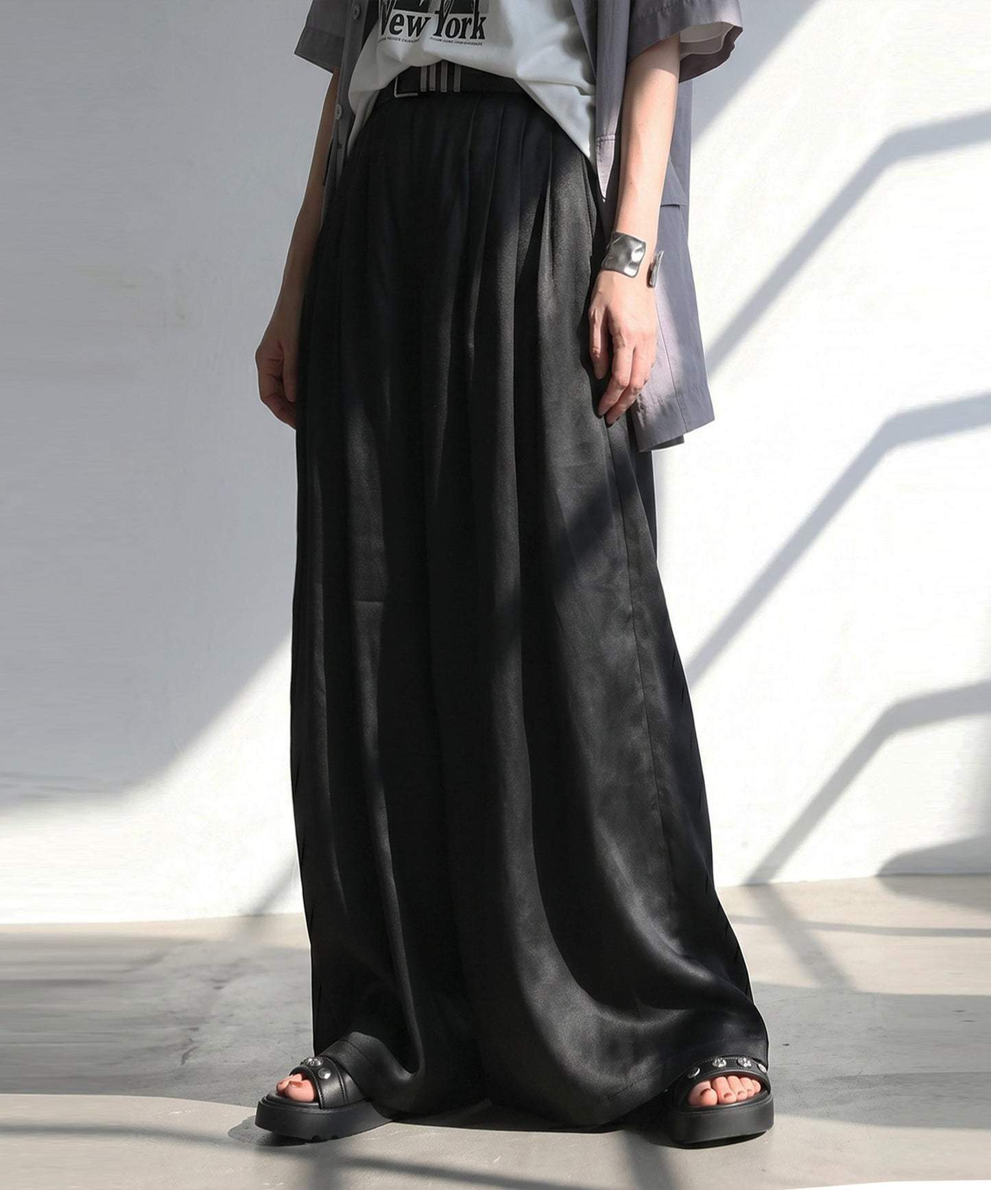 Satin-Like Draped Wide-Leg Pants Ladies