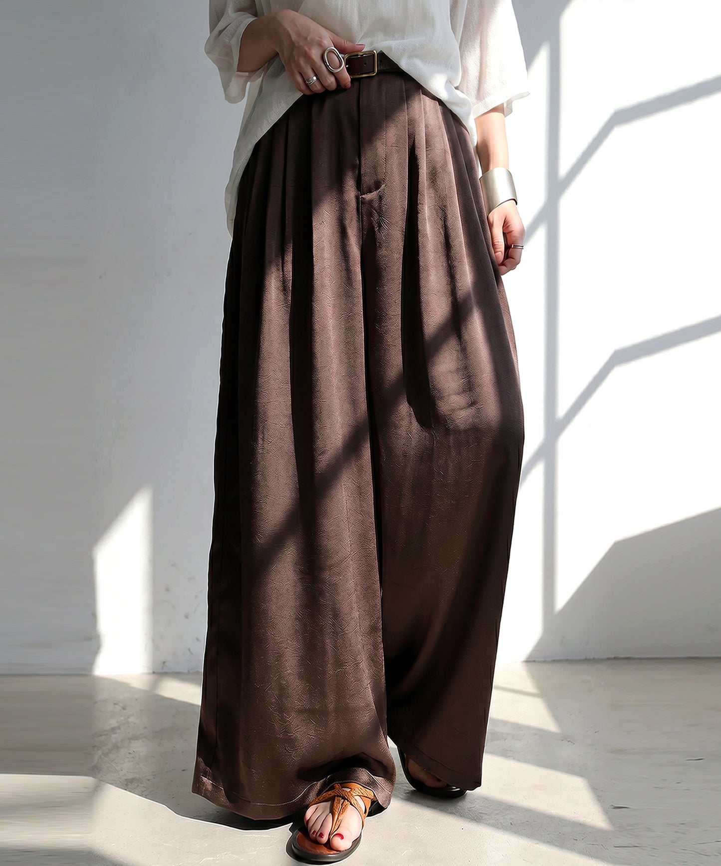Satin-Like Draped Wide-Leg Pants Ladies