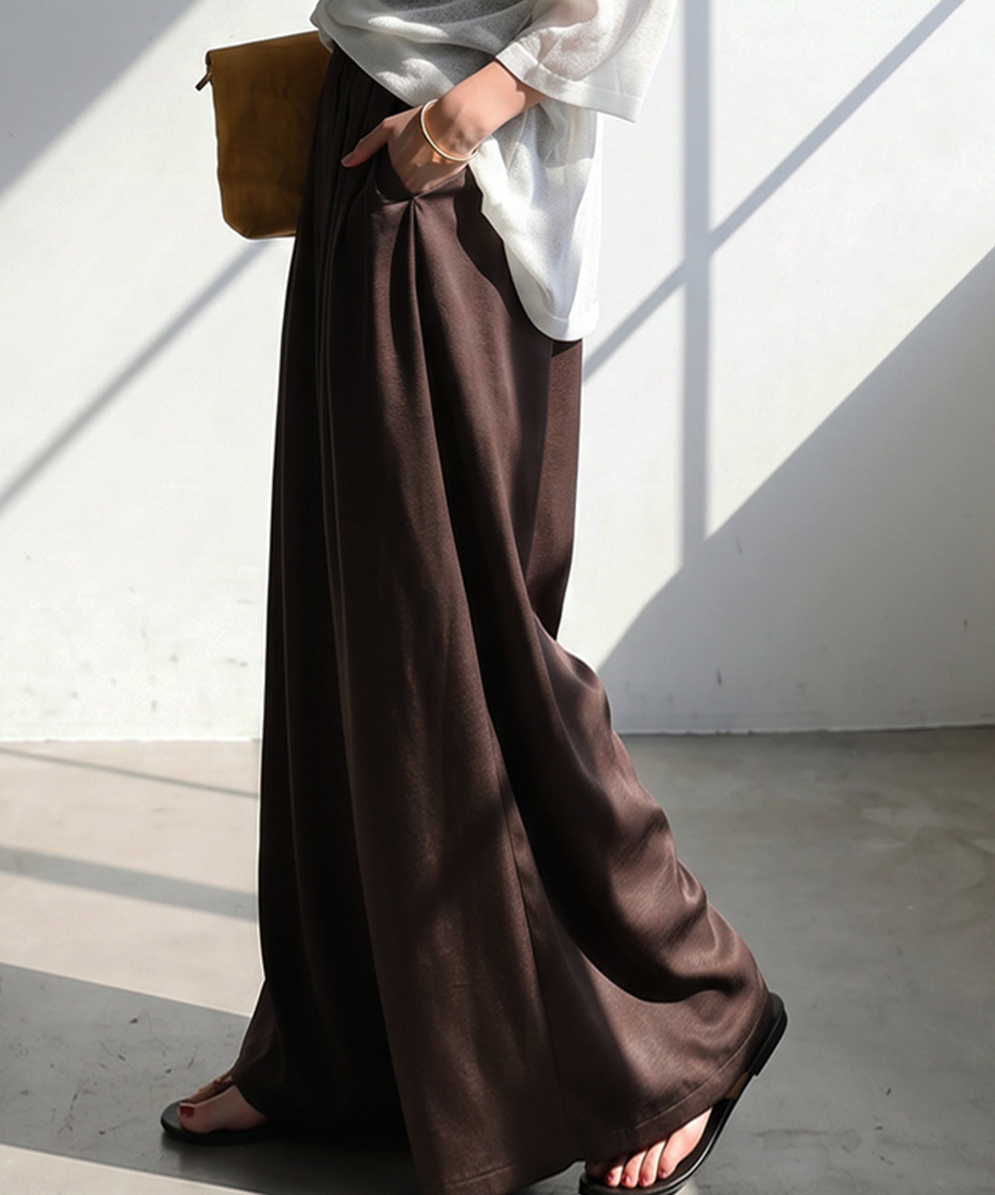 Satin-Like Draped Wide-Leg Pants Ladies