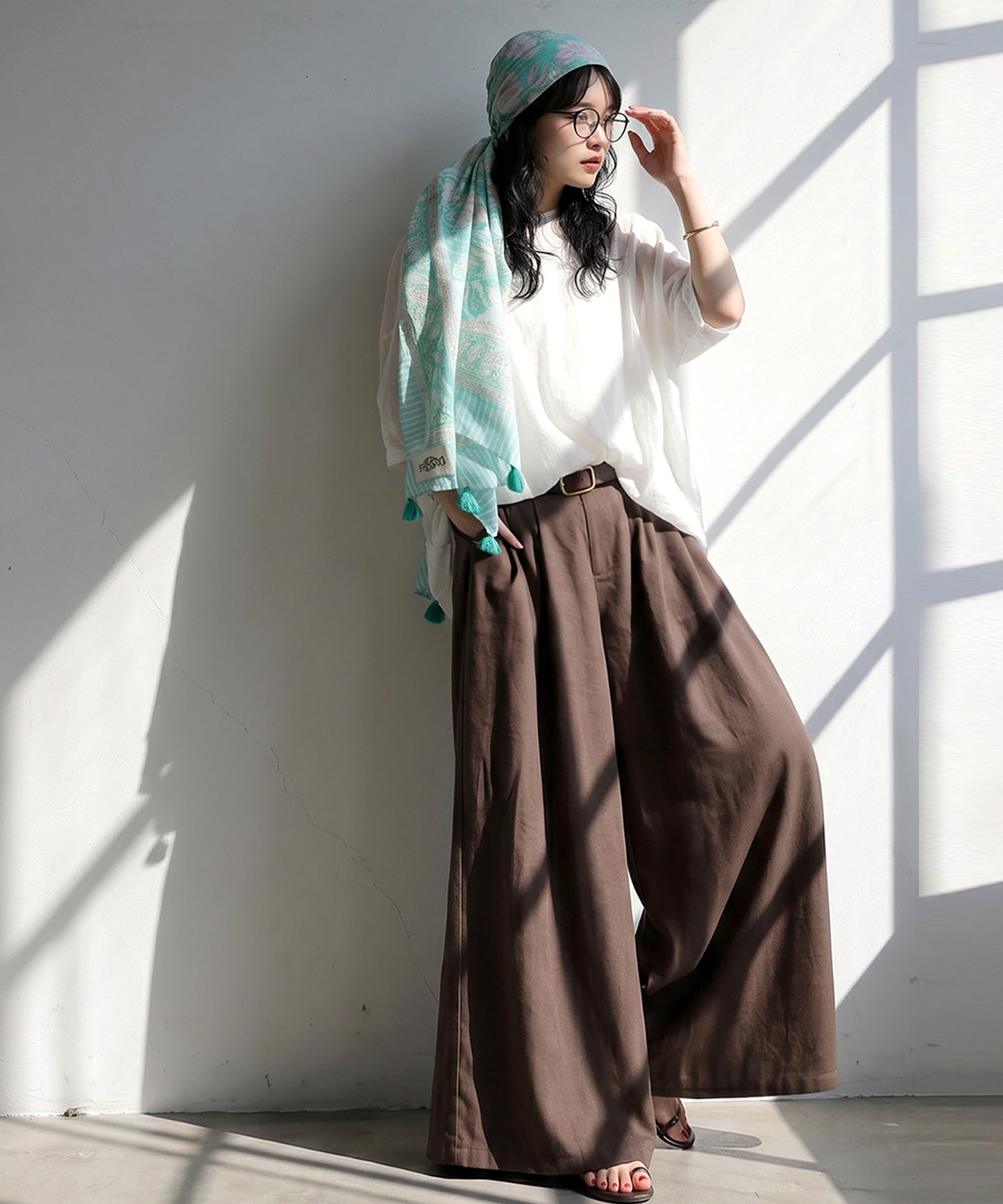 Satin-Like Draped Wide-Leg Pants Ladies