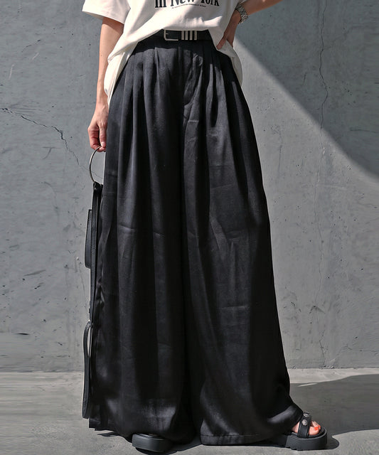 Satin-Like Draped Wide-Leg Pants Ladies