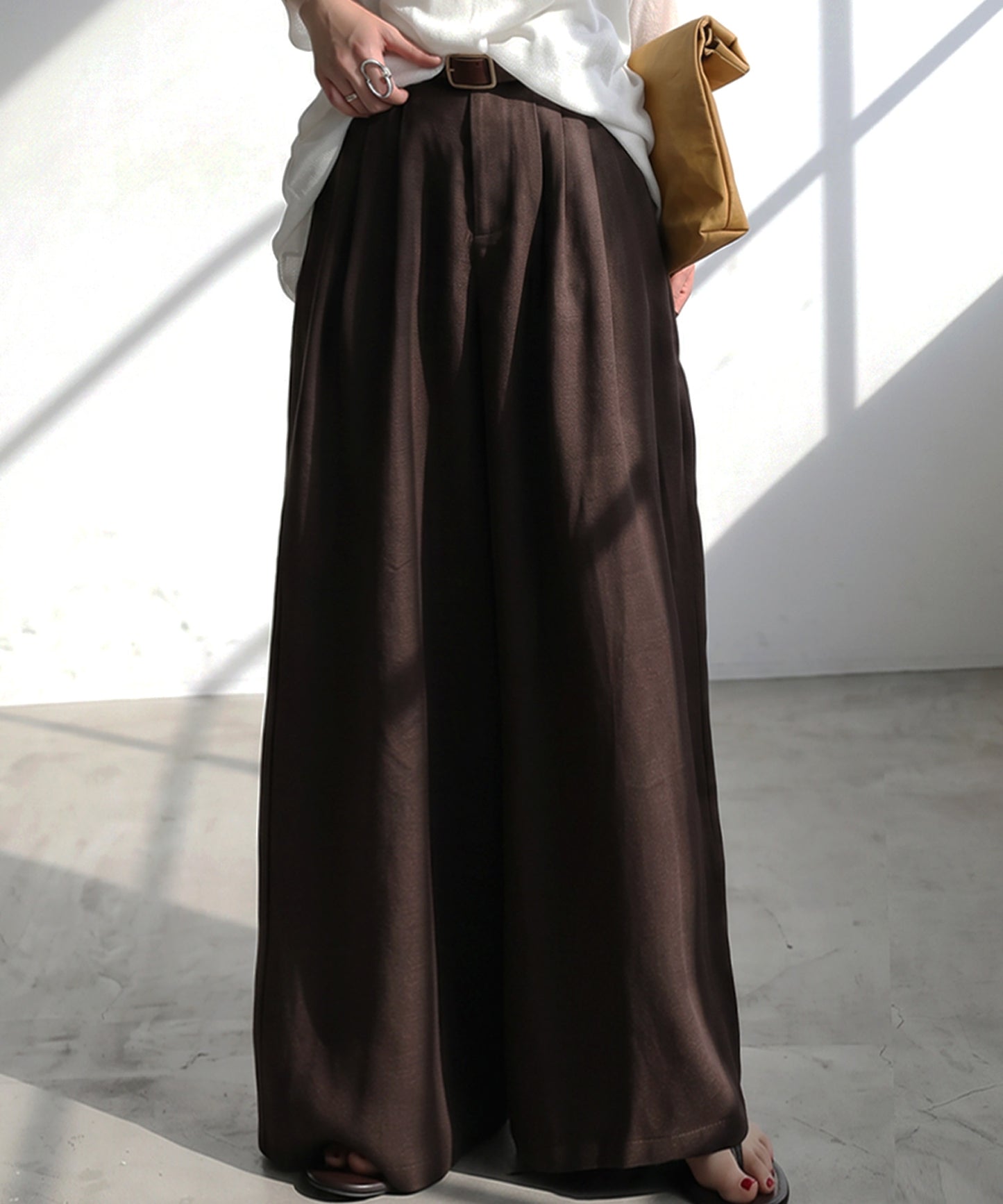 Satin-Like Draped Wide-Leg Pants Ladies