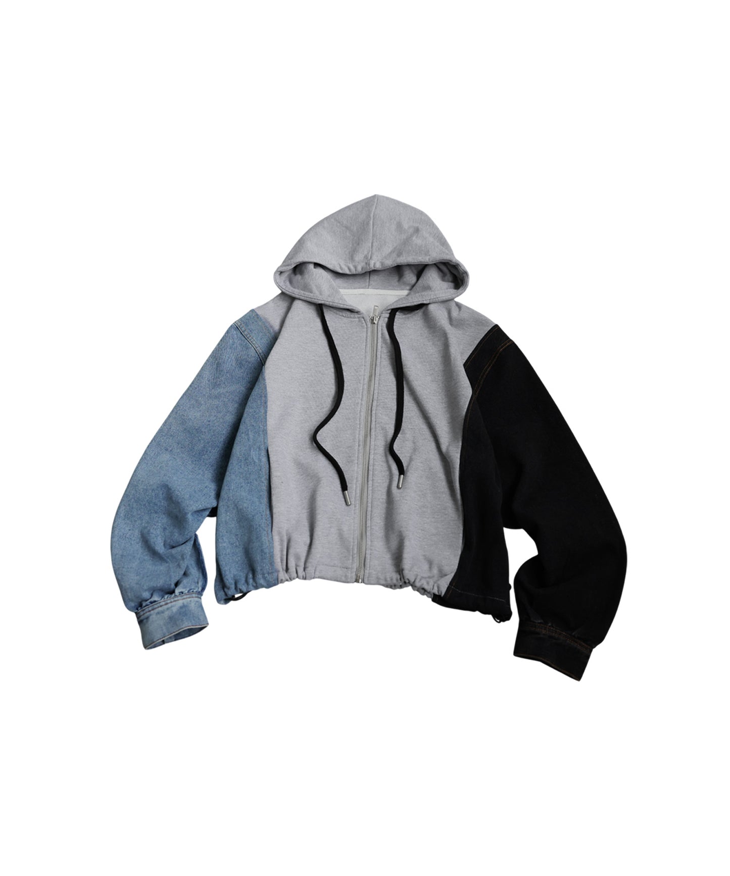 Mixed-Material Fleece And Denim Hoodie Ladies