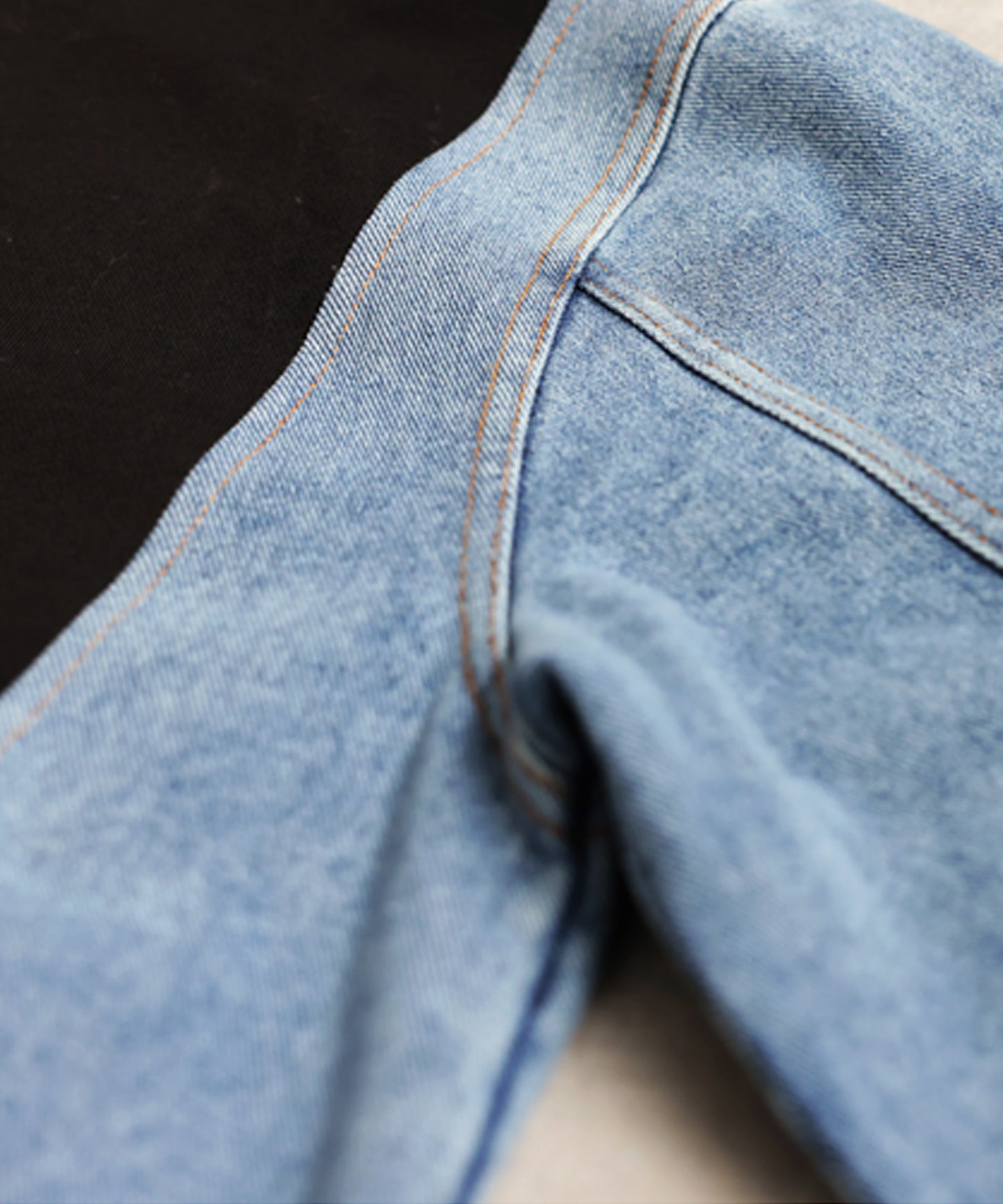 Mixed-Material Fleece And Denim Hoodie Ladies