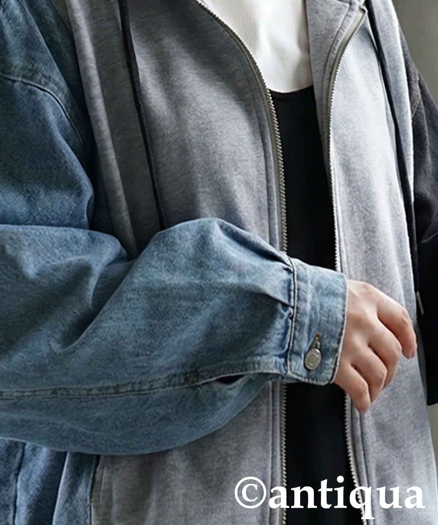 Mixed-Material Fleece And Denim Hoodie Ladies