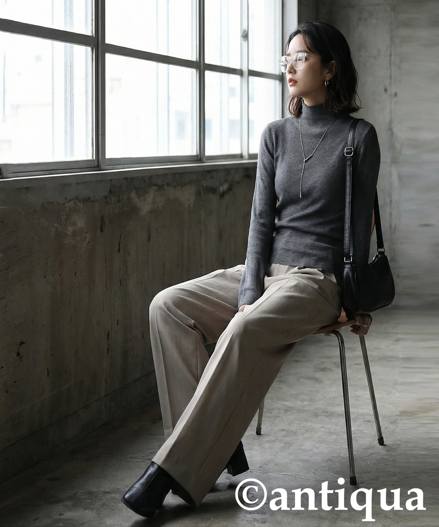 Wool Blend High Neck Knit Ladies