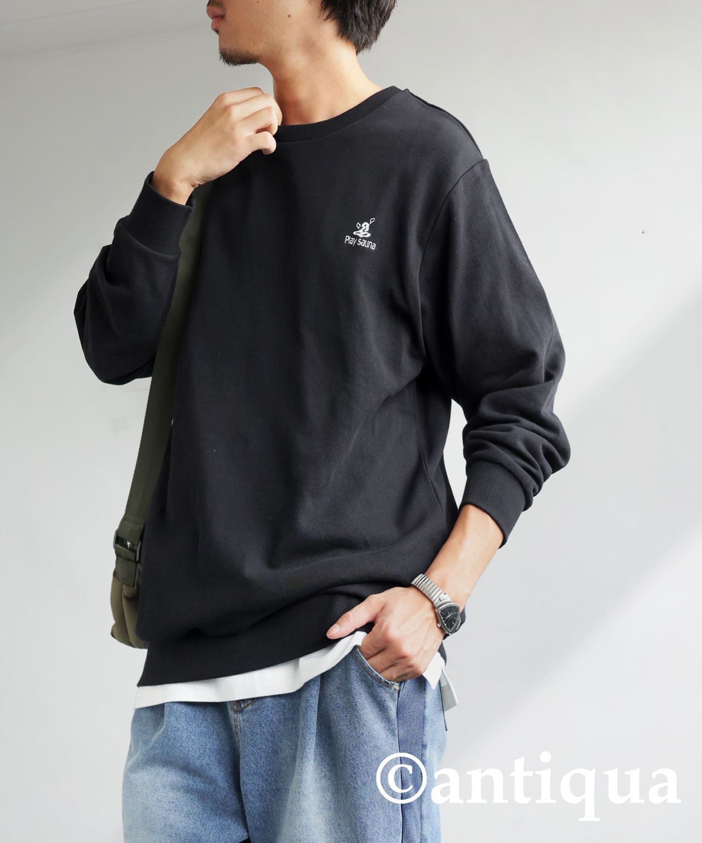 Embroidered Fleece Long Sleeve Pullover Men's