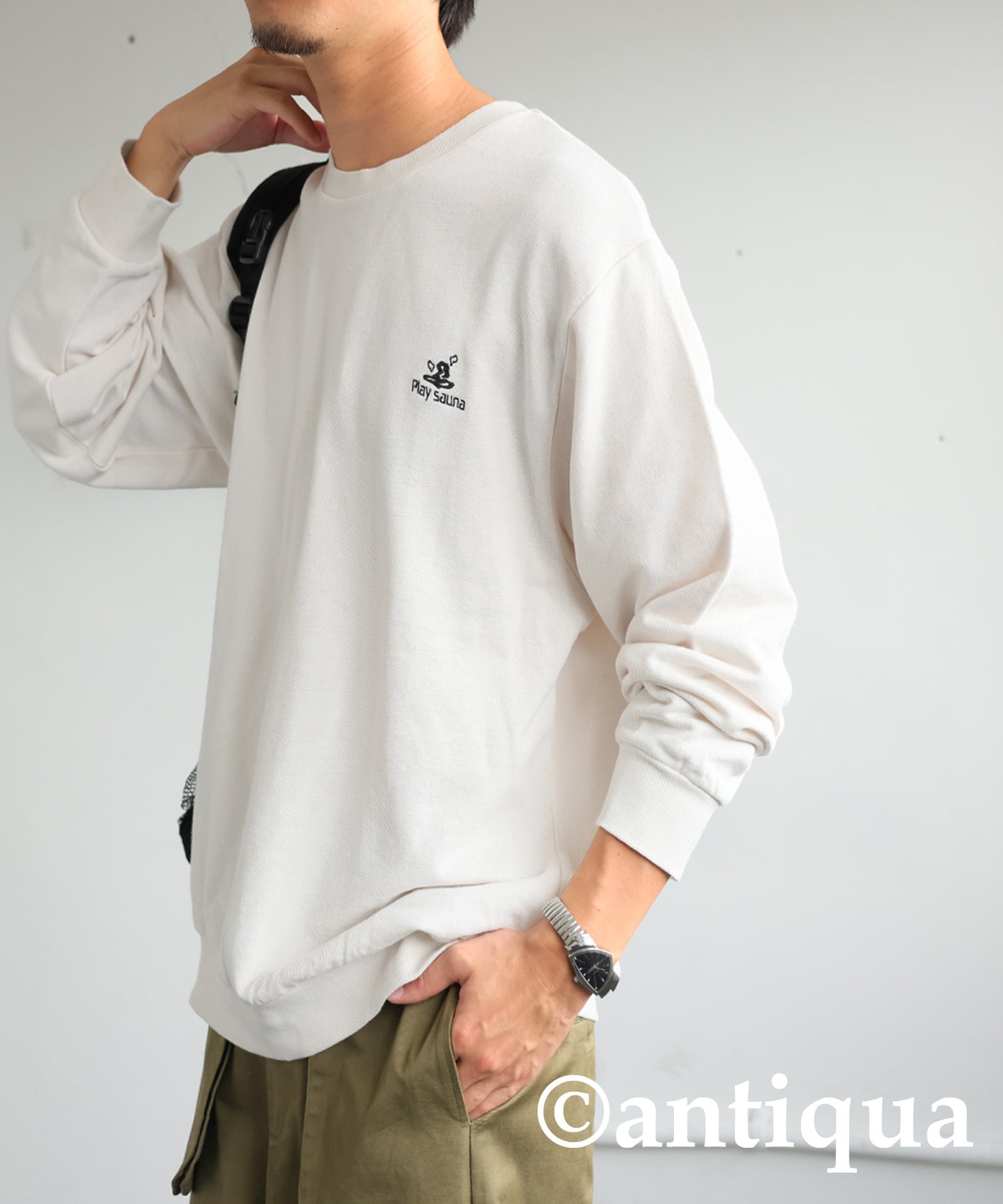 Embroidered Fleece Long Sleeve Pullover Men's