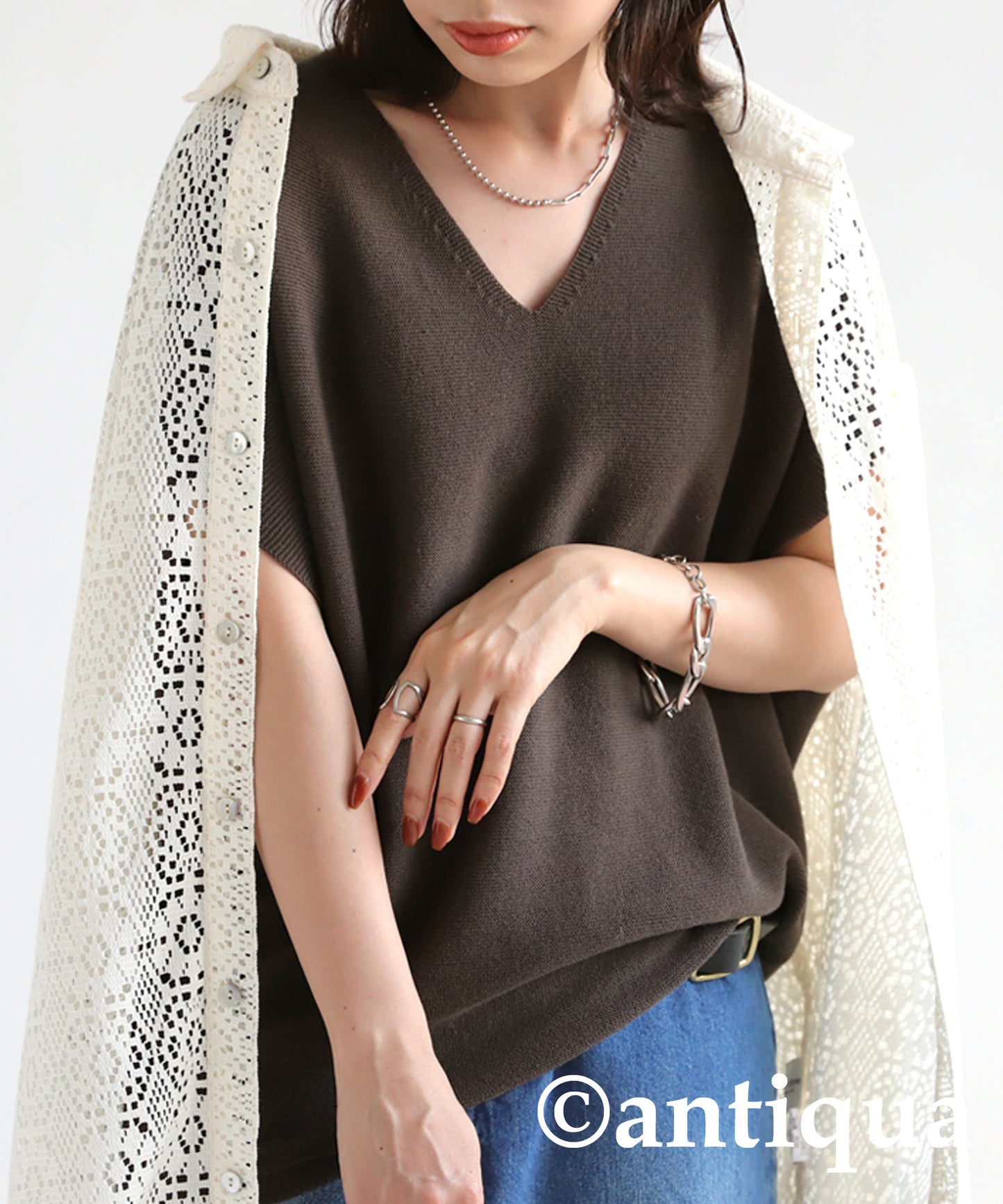 V neck cocoon Ladies knit tops plain