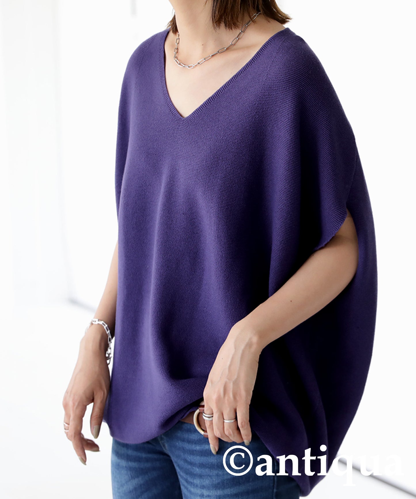 V neck cocoon Ladies knit tops plain