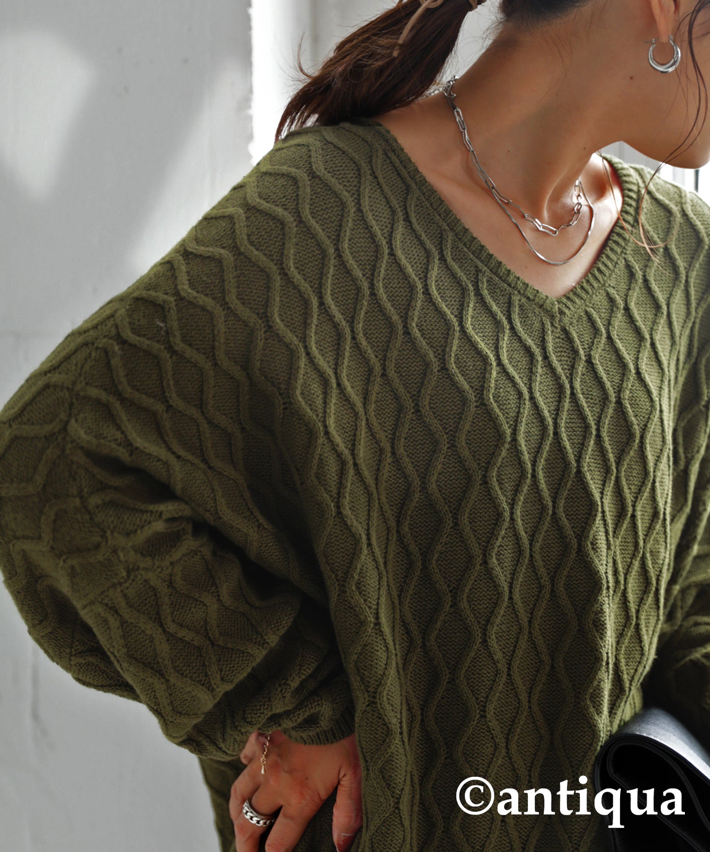 Ladies Aran pattern knitted pullover Dolman sleeve