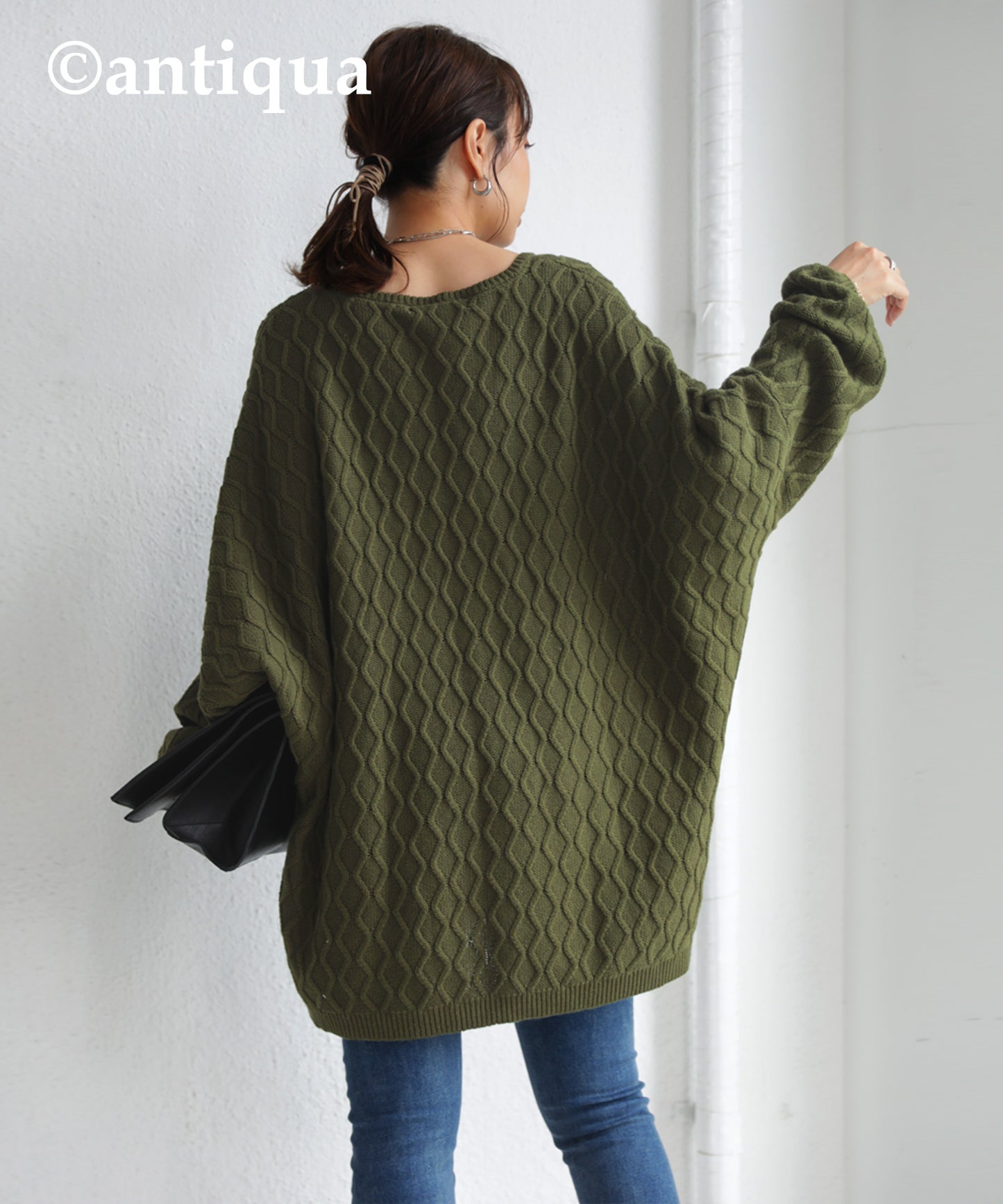 Ladies Aran pattern knitted pullover Dolman sleeve