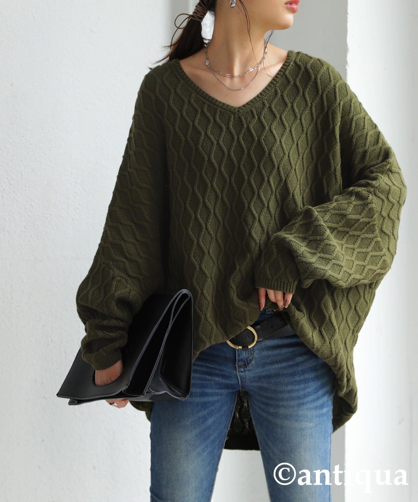 Ladies Aran pattern knitted pullover Dolman sleeve