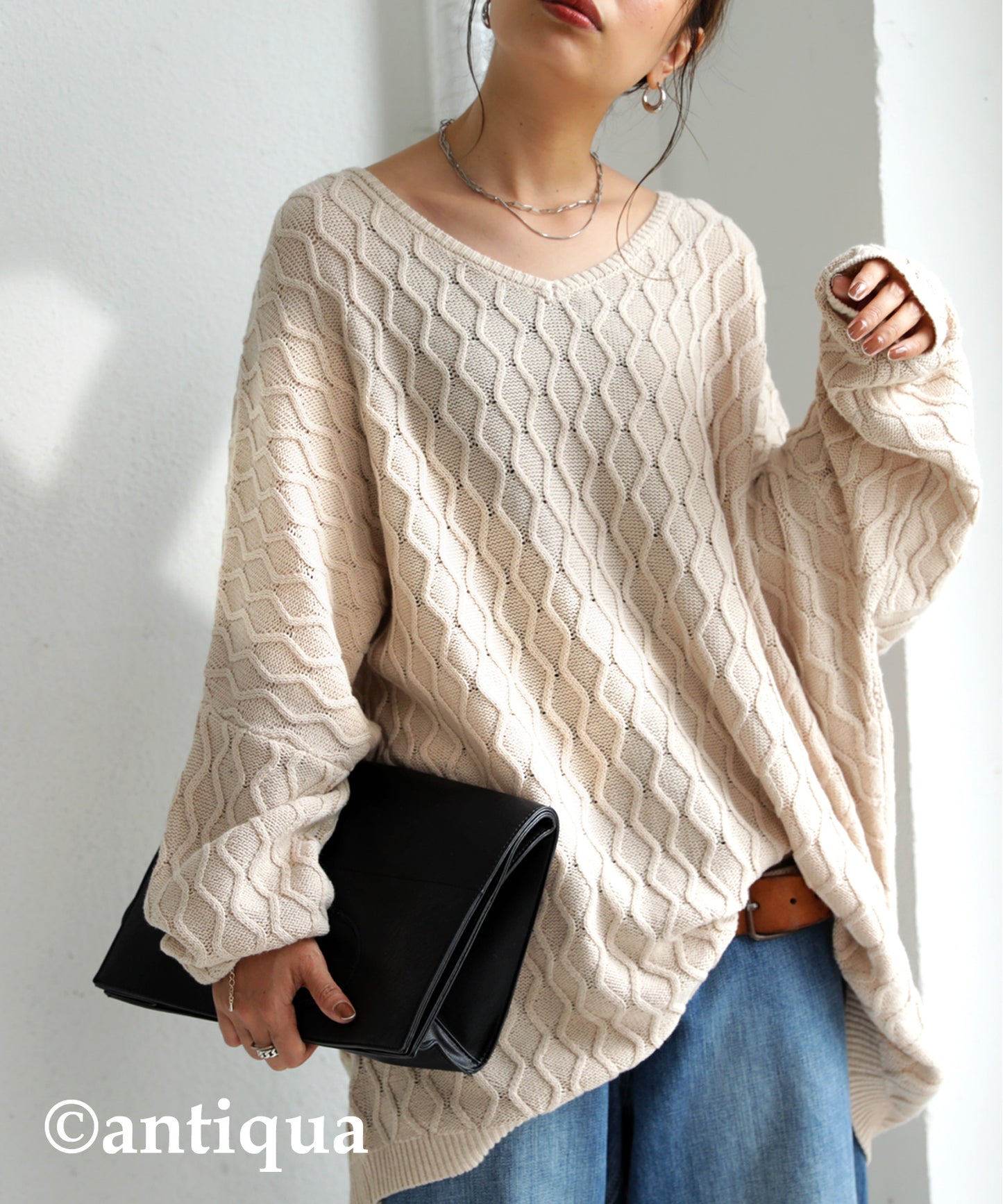 Ladies Aran pattern knitted pullover Dolman sleeve