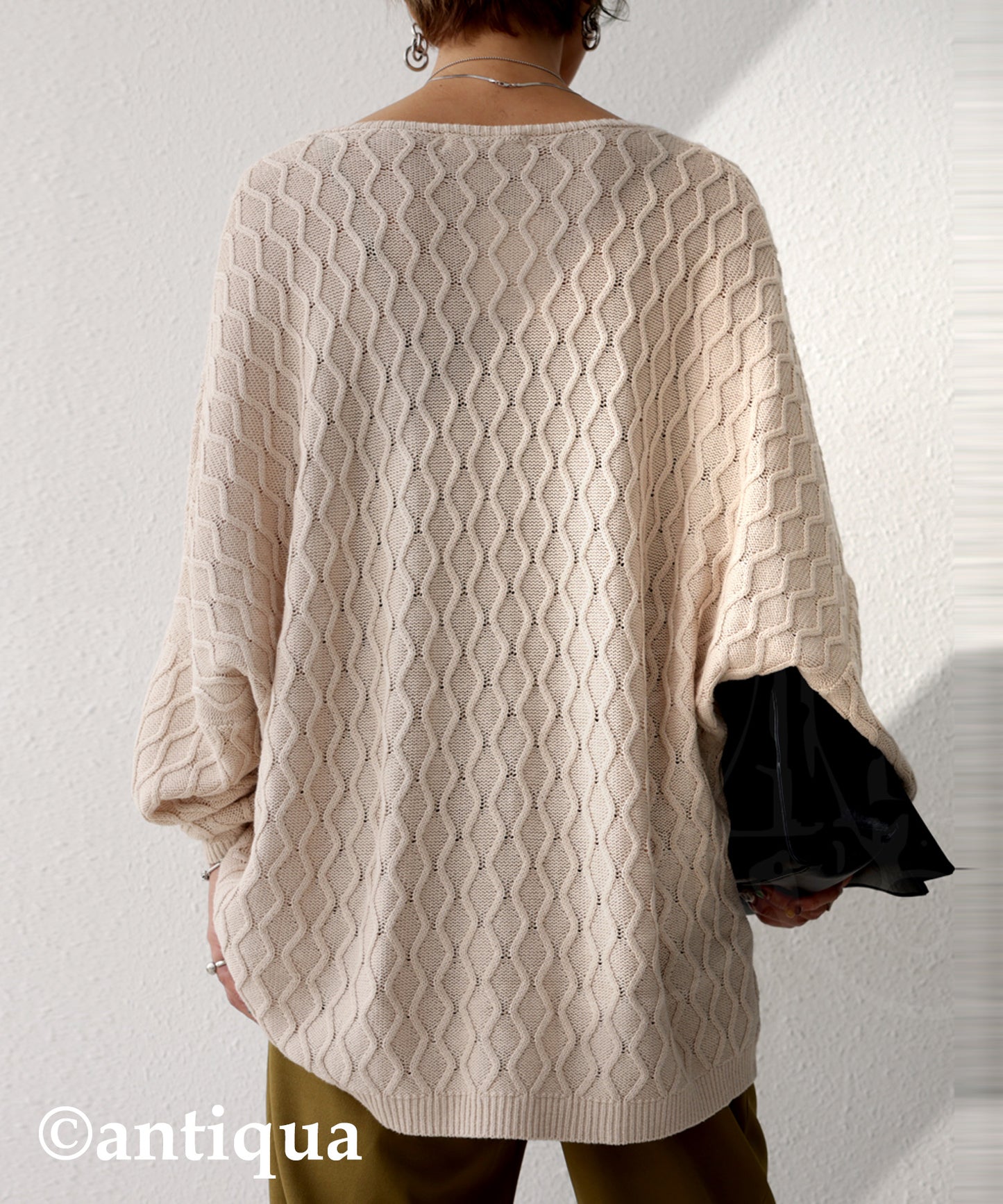 Ladies Aran pattern knitted pullover Dolman sleeve