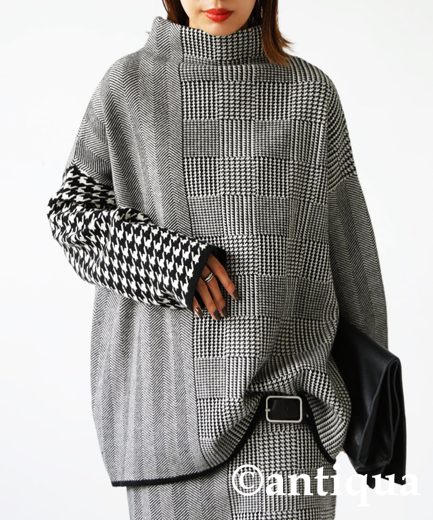 CHIDORI（houndstooth check）Pattern Switchig Sweater Ladies