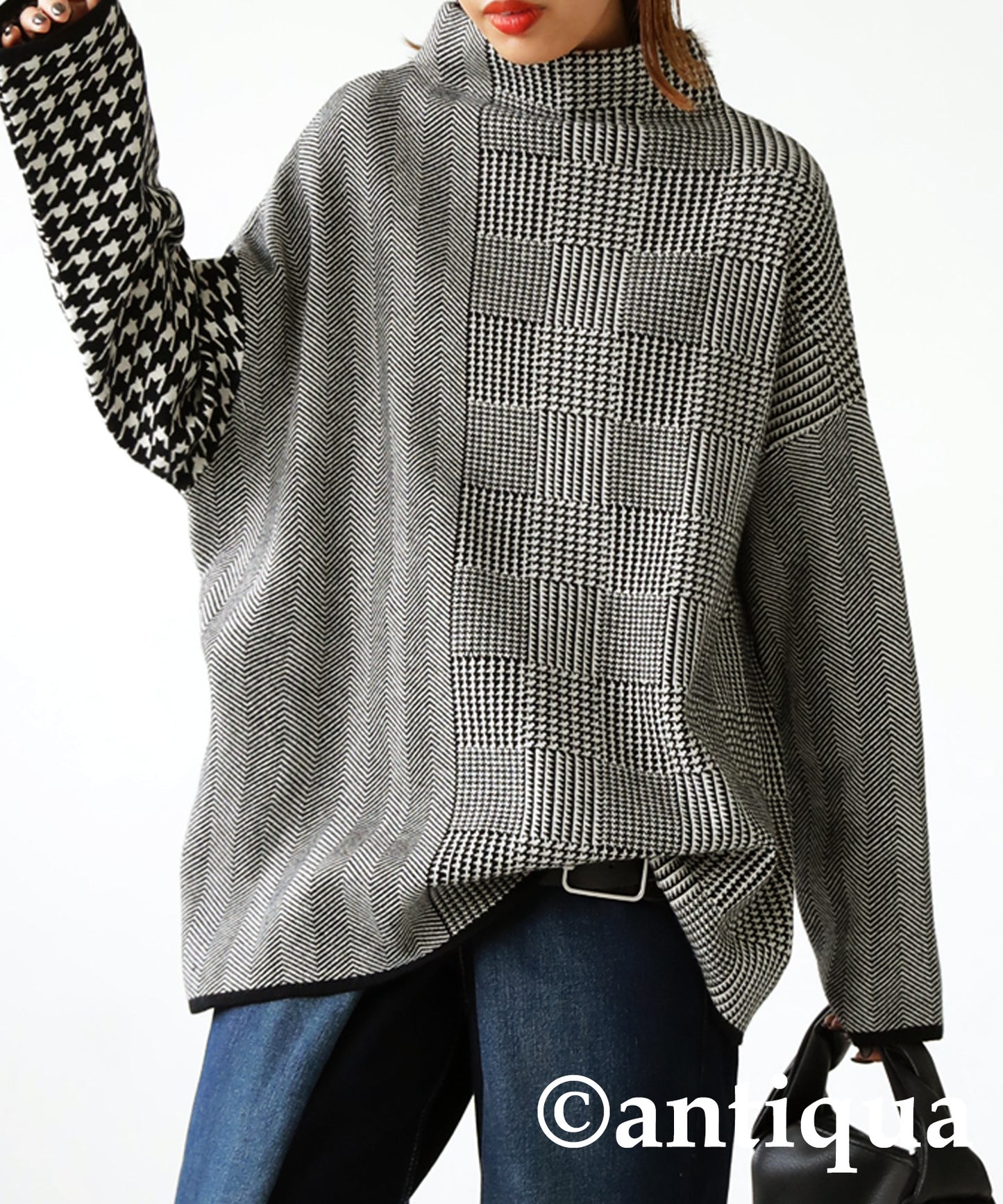 CHIDORI（houndstooth check）Pattern Switchig Sweater Ladies