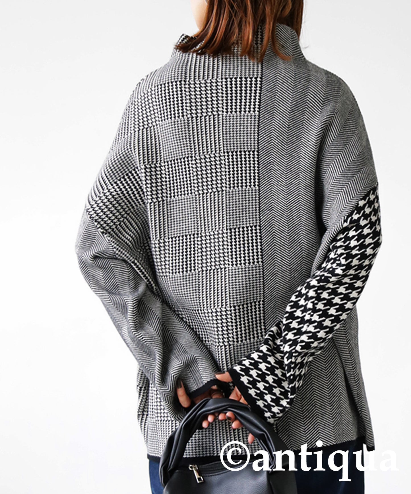 CHIDORI（houndstooth check）Pattern Switchig Sweater Ladies