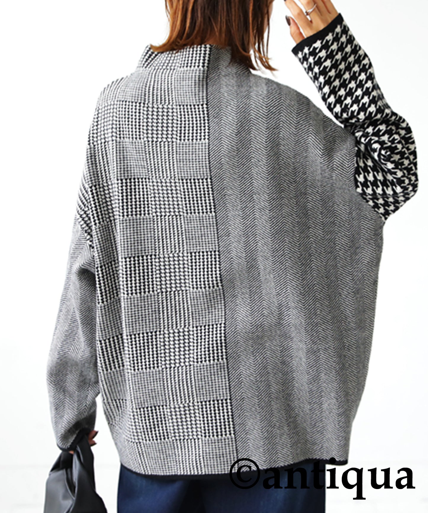 CHIDORI（houndstooth check）Pattern Switchig Sweater Ladies