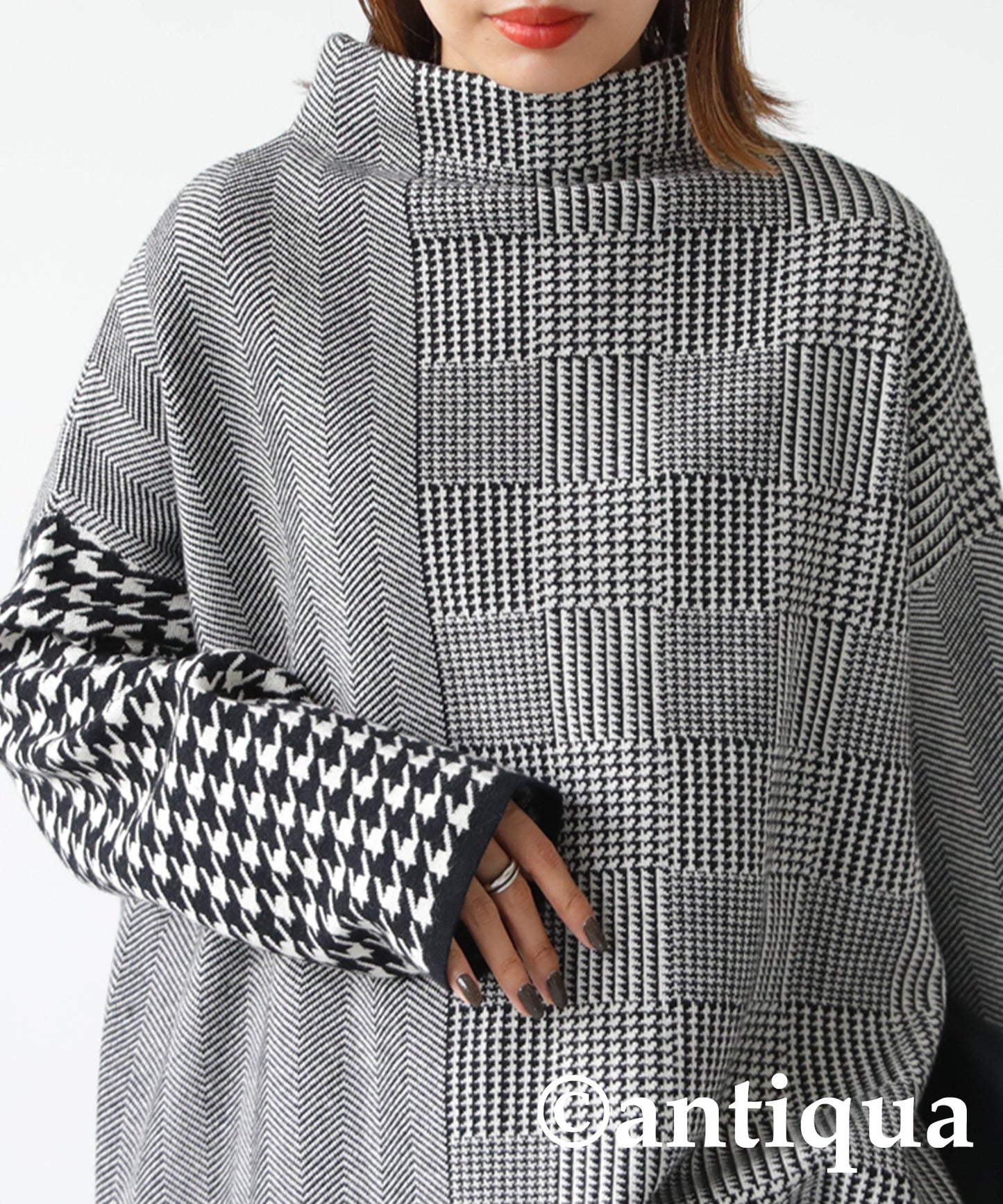 CHIDORI（houndstooth check）Pattern Switchig Sweater Ladies