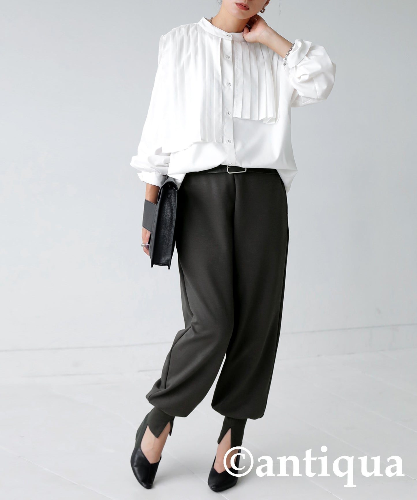 Hem rib ponte fabric pants Ladies